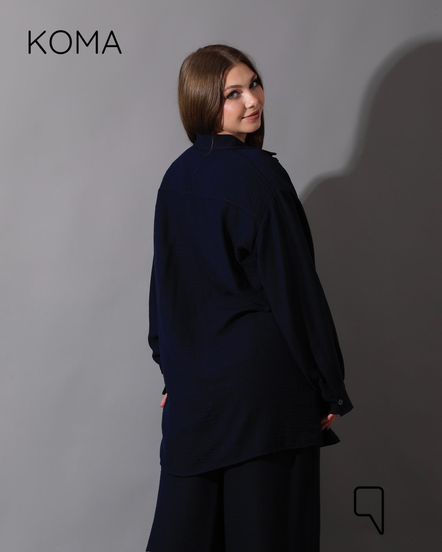 Co-Ord Lenin Long Sleeve Shirt & Wide Leg Trousers - Navy