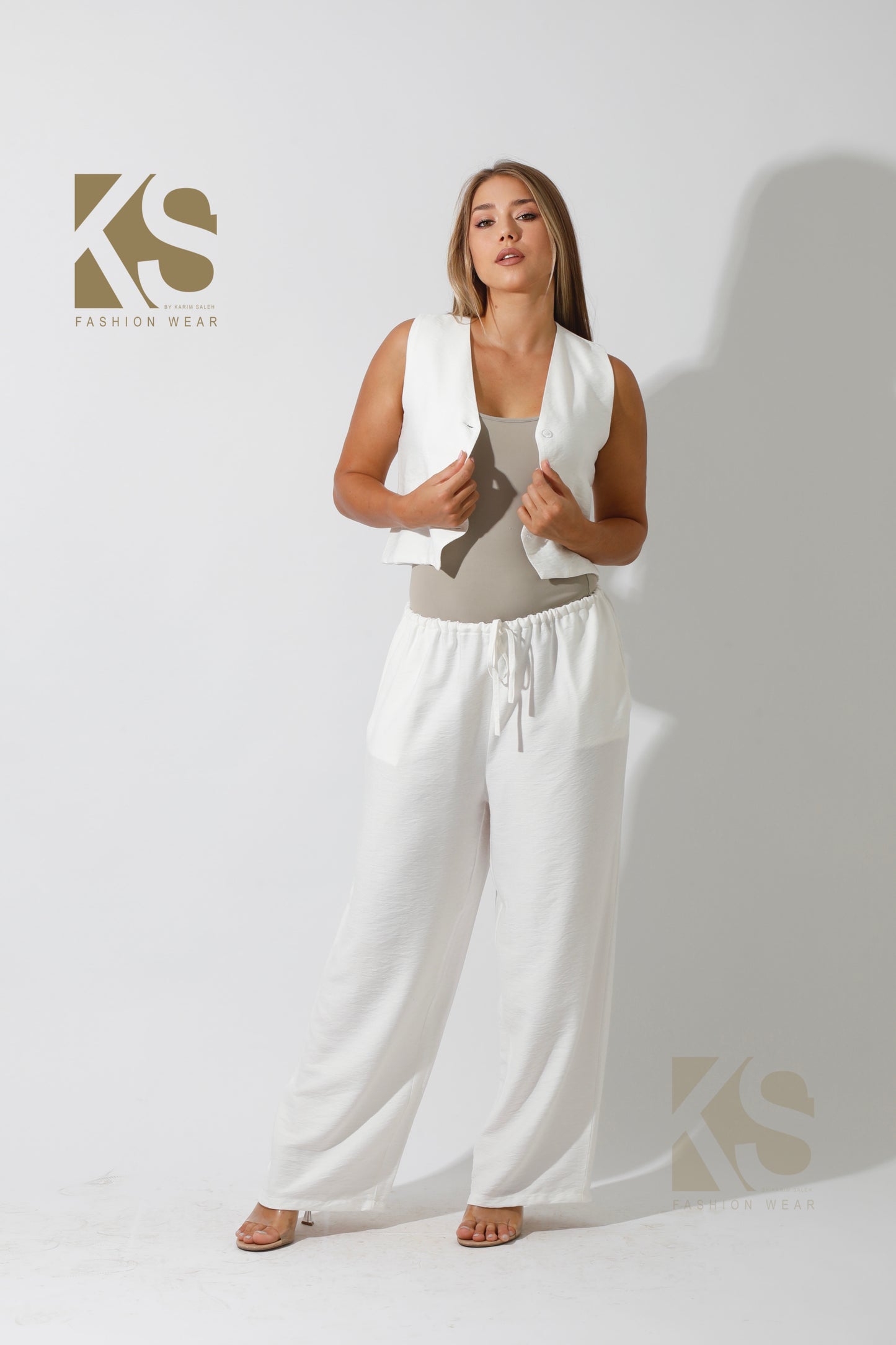 Vest & Lose Tied Pants Set - White