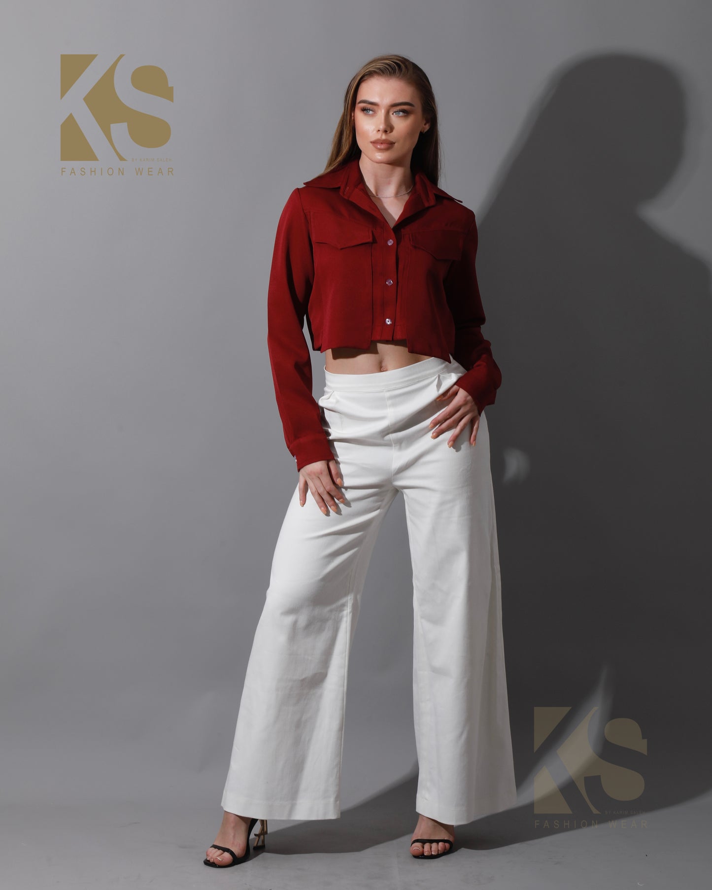 Pockets Cropped Shirt - Maroon