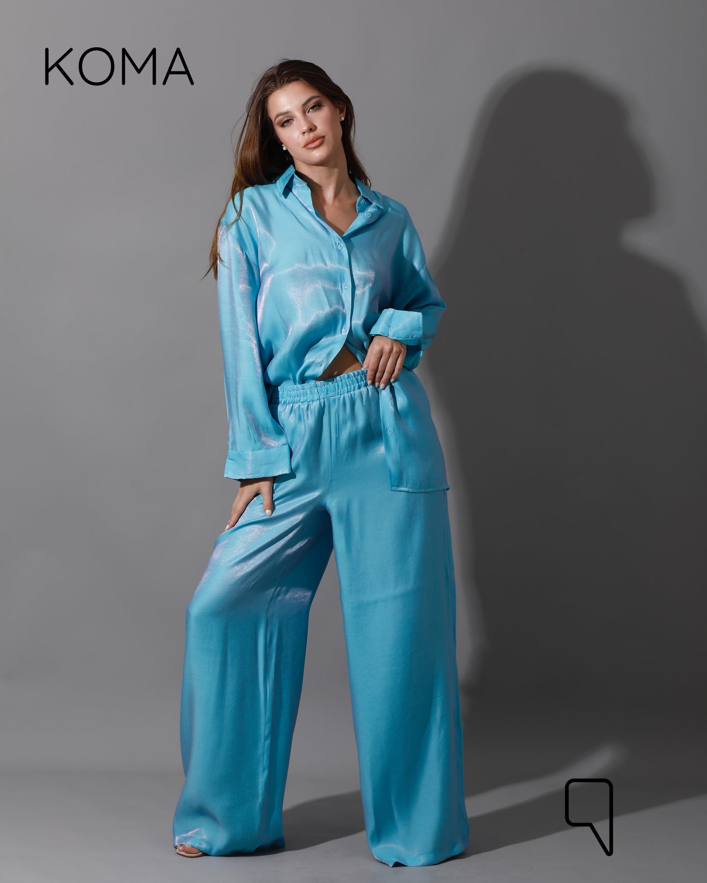 Shemer Long Shirt & Wide Leg Trousers Set - Turquoise