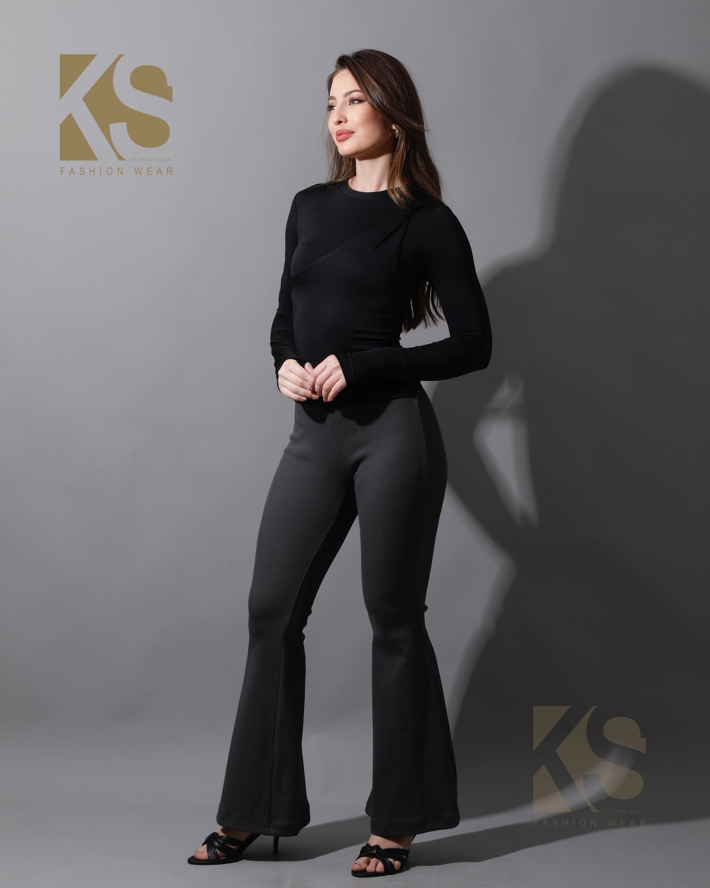 Slinky Flared Trousers - Gray