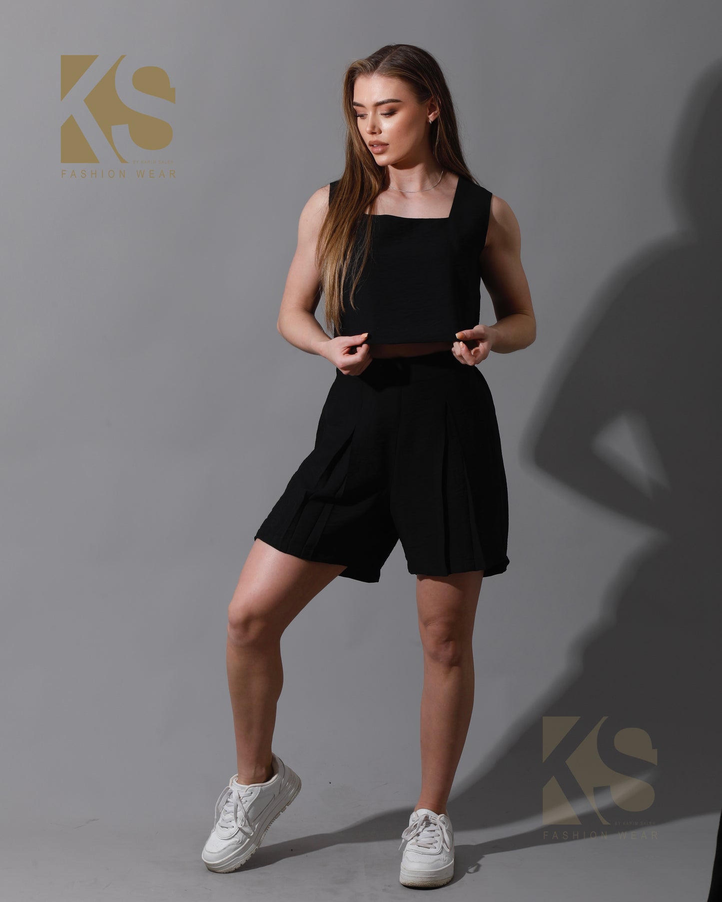 Tank Top & Flared Shorts Set - Black