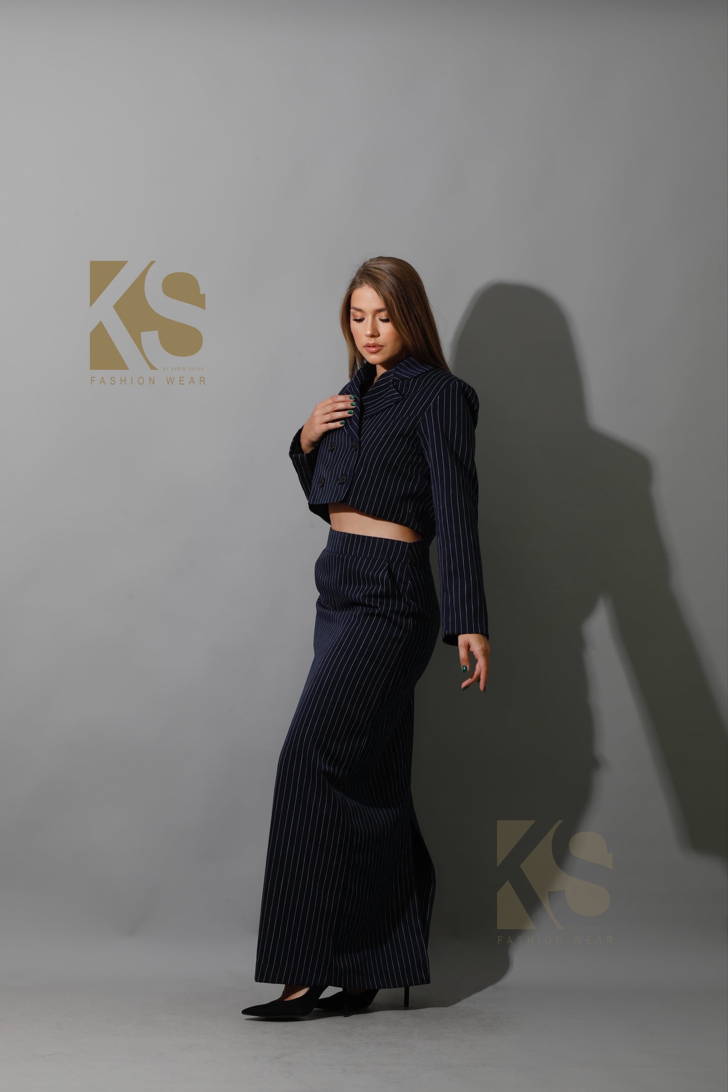Striped Maxi Skirt Co-Ord - Navy