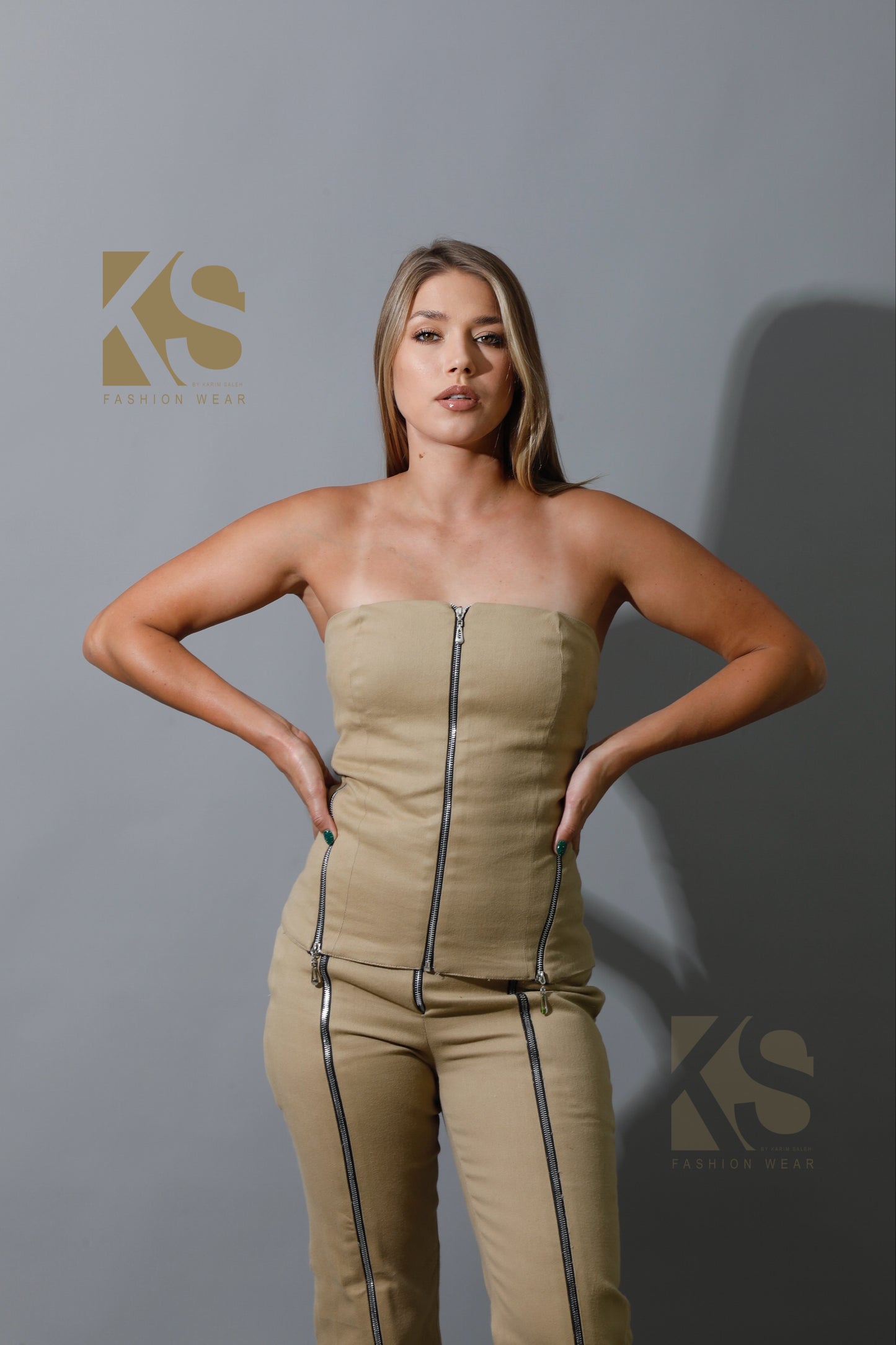 Co-Ord Some Protel Top & BootCut pants - Beige