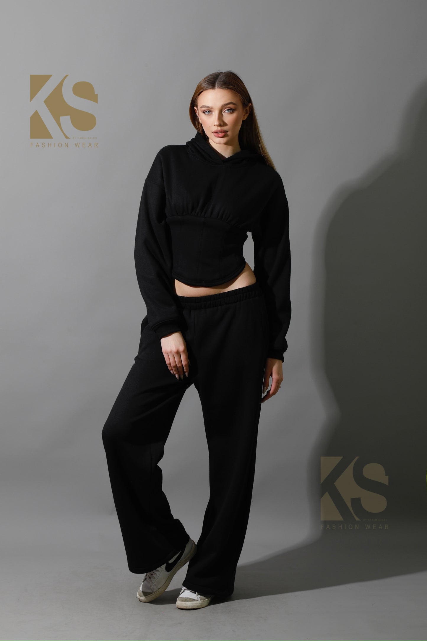 Corset Hoodie Set - Black