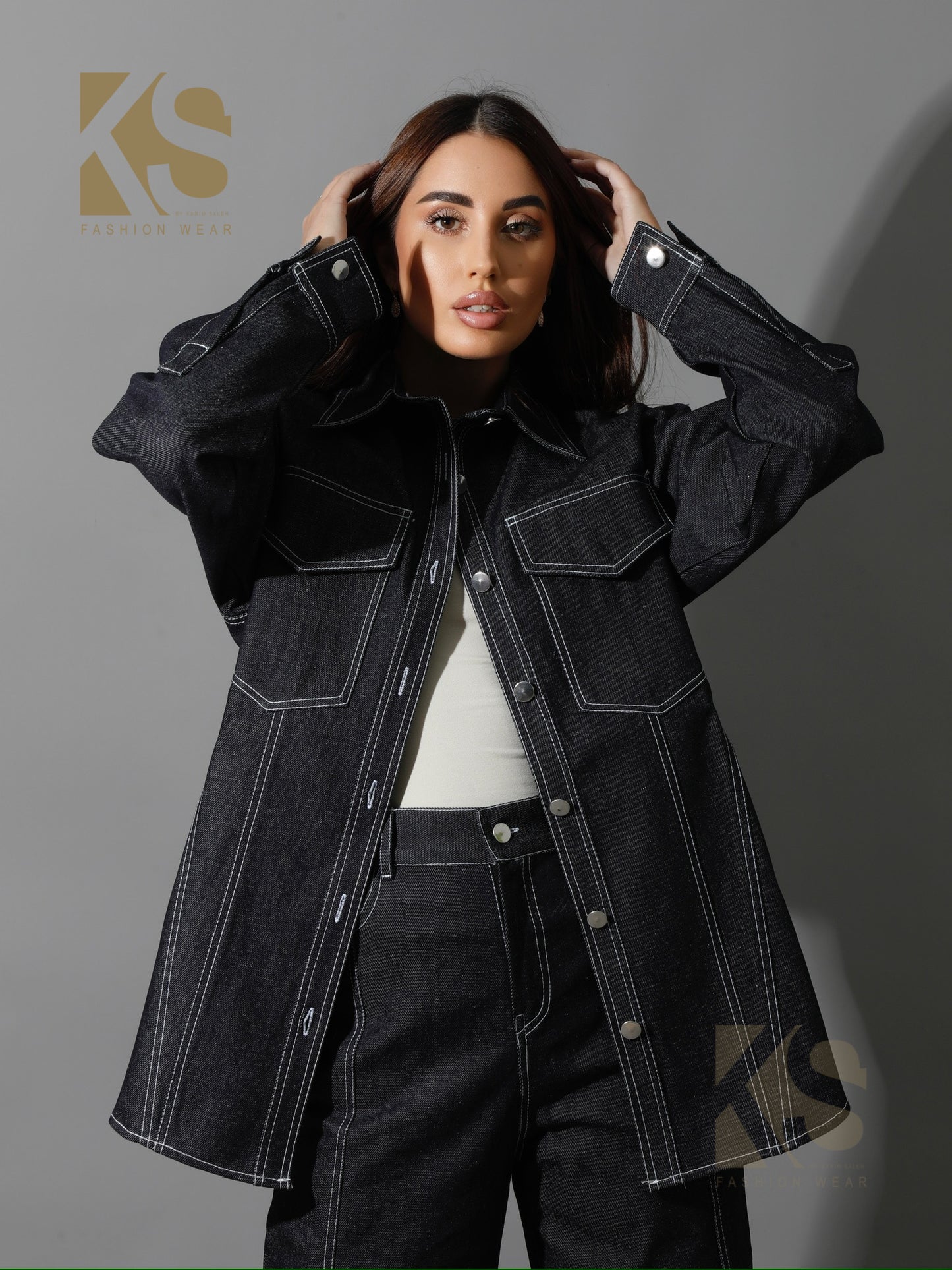 Co-Ord Jeans Cutout Shirt - Navy Blue