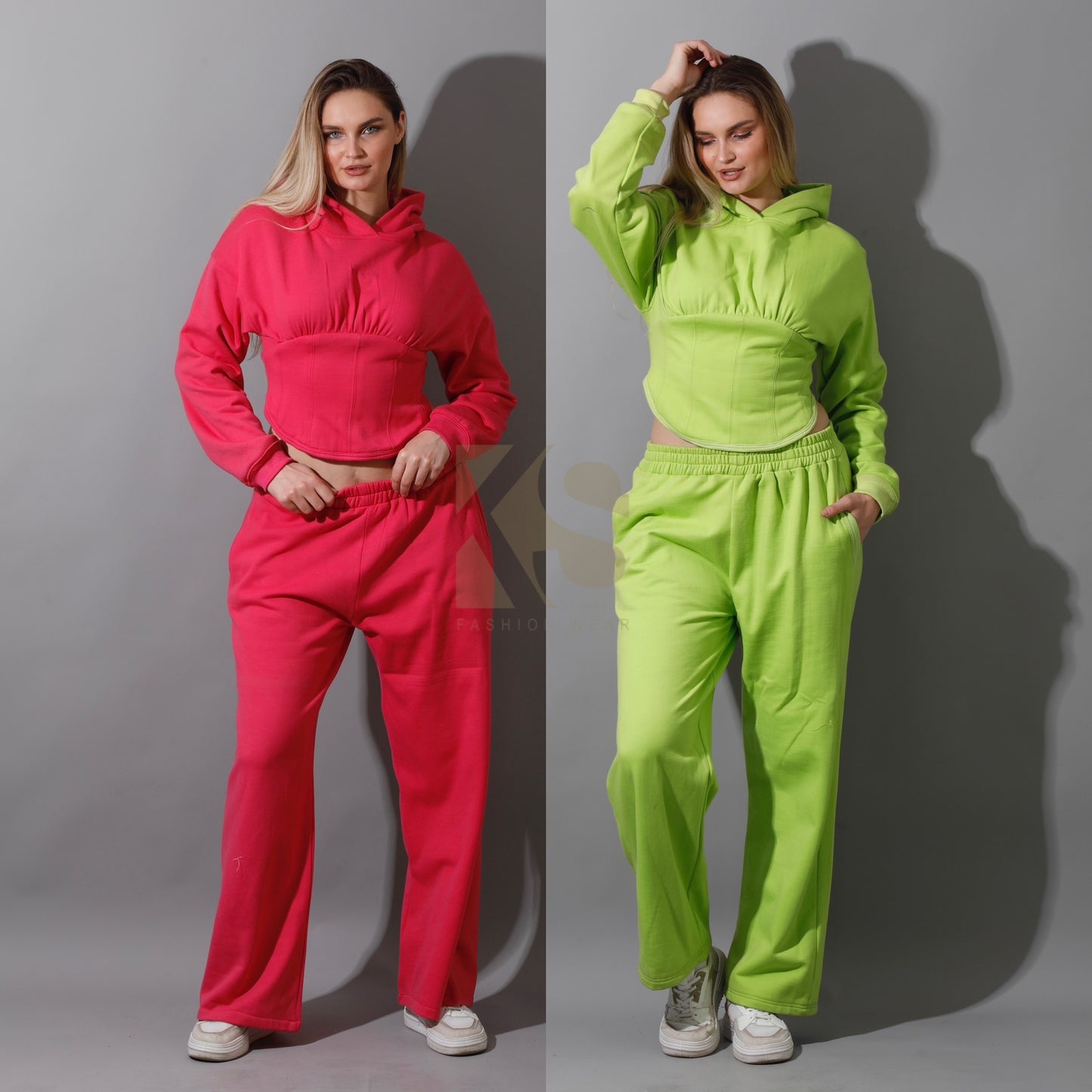 Corset Hoodie & Pants Set - Lime Green