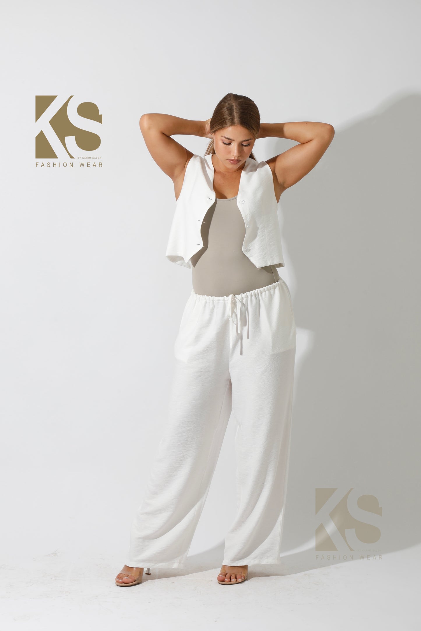 Vest & Lose Tied Pants Set - White