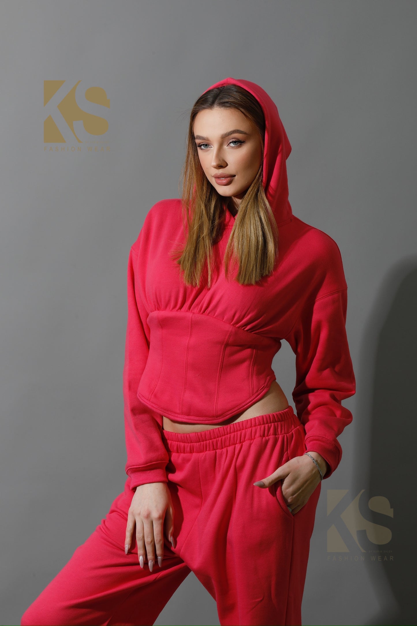 Corset Hoodie Set - Barbie Pink