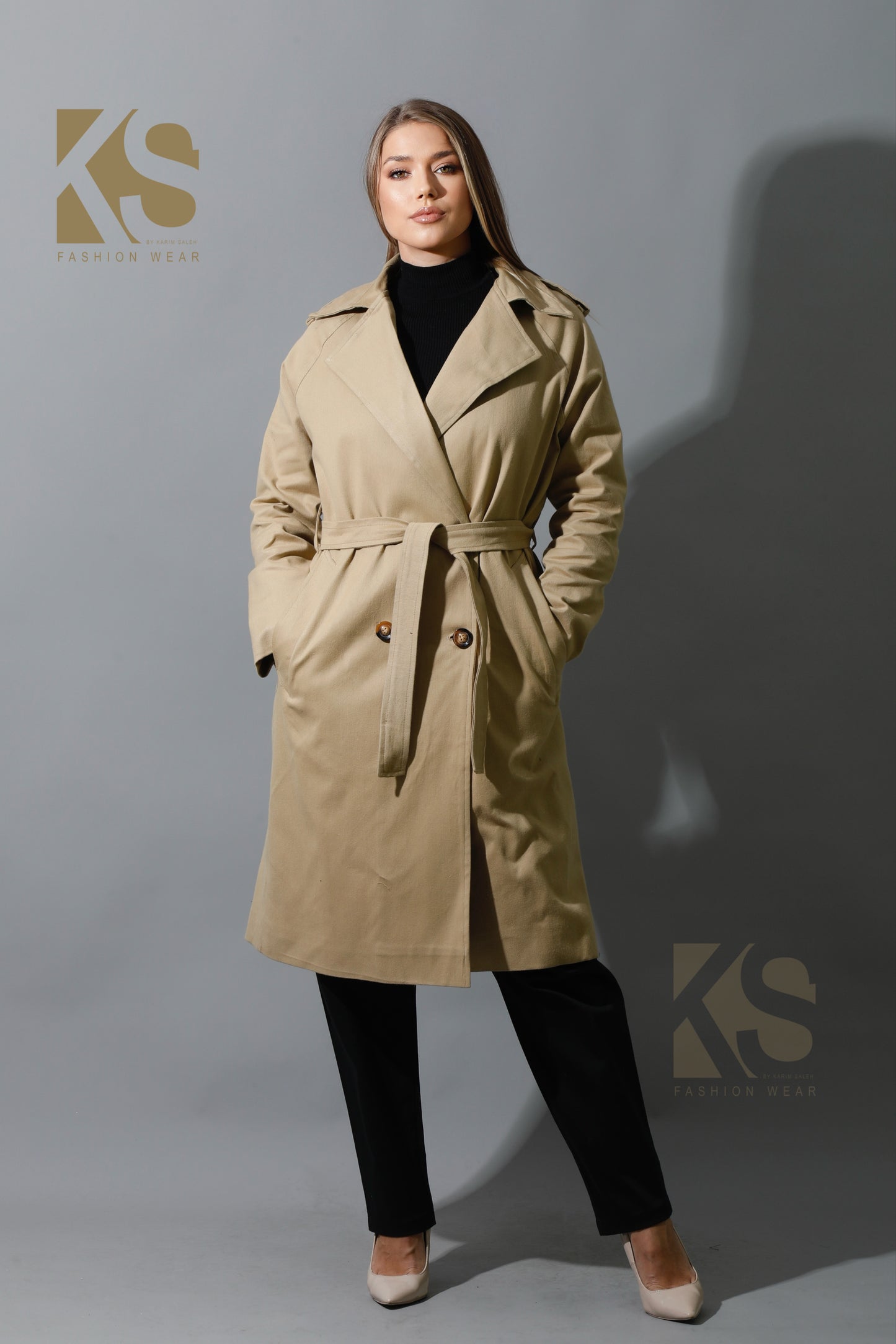 Wrapped Belted Trench Coat - Beige