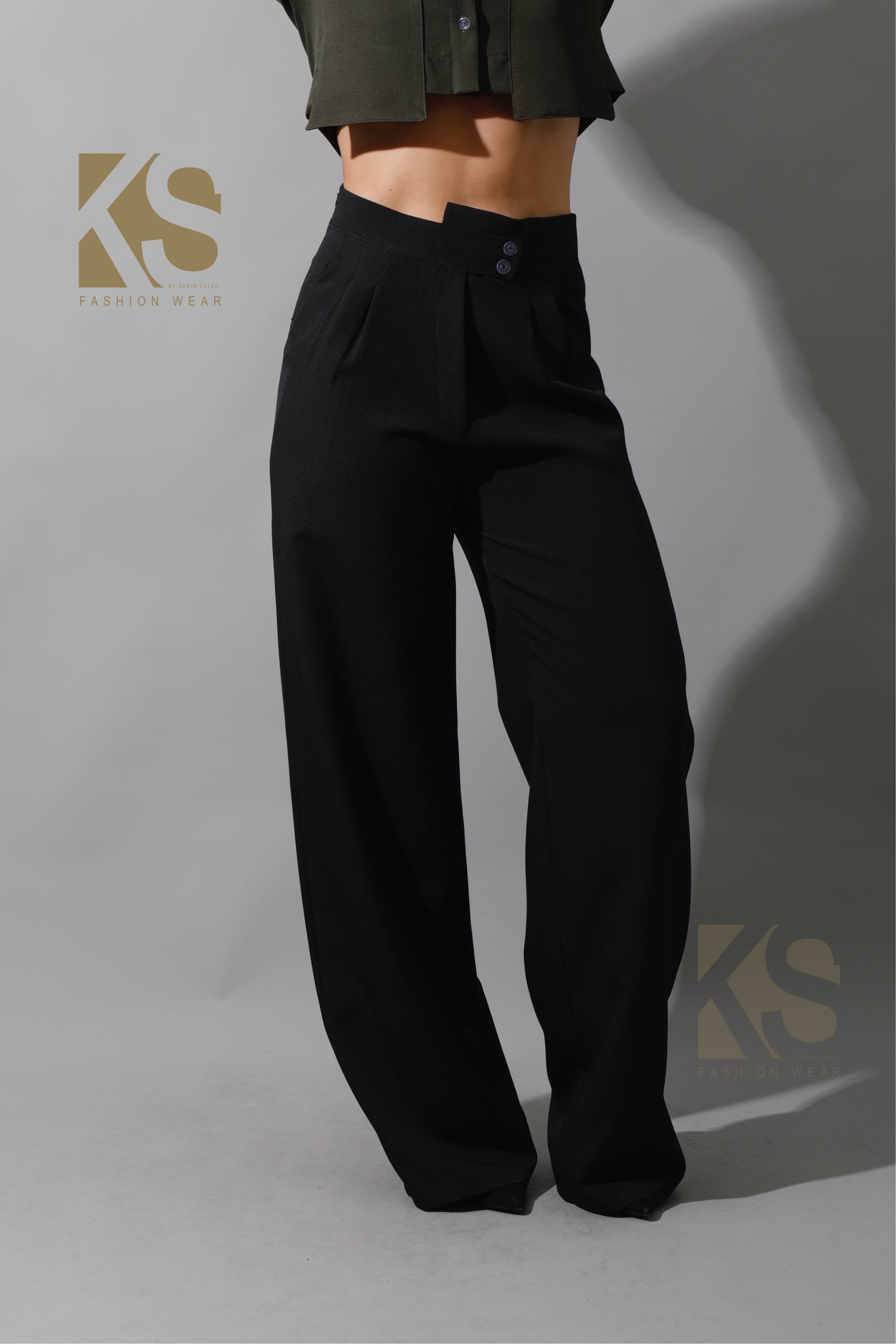 High Waist Wide Leg Trousers - Black
