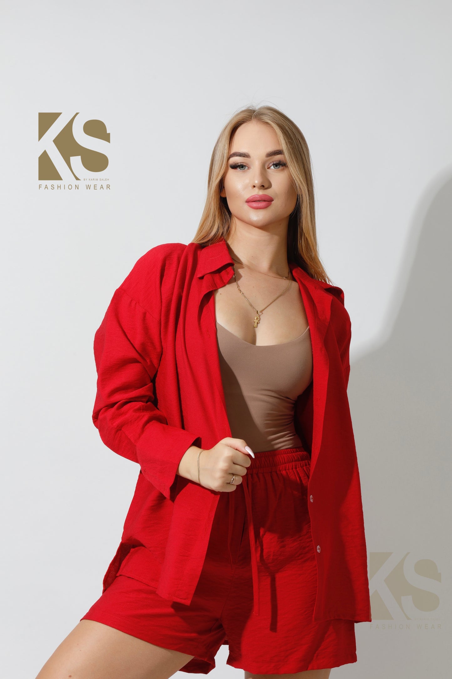Lose Fit Shirt & Shorts Set - Red
