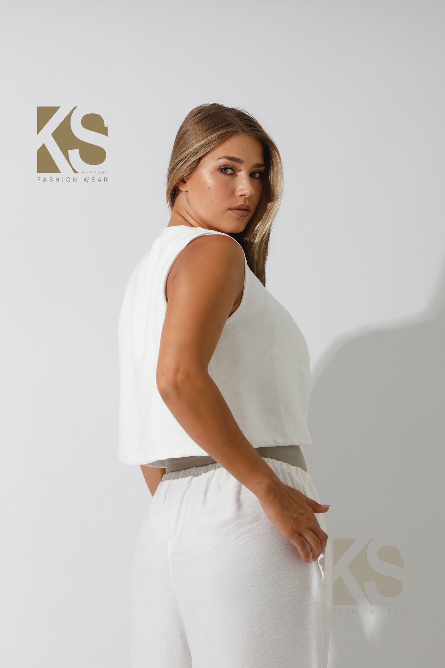 Vest & Lose Tied Pants Set - White