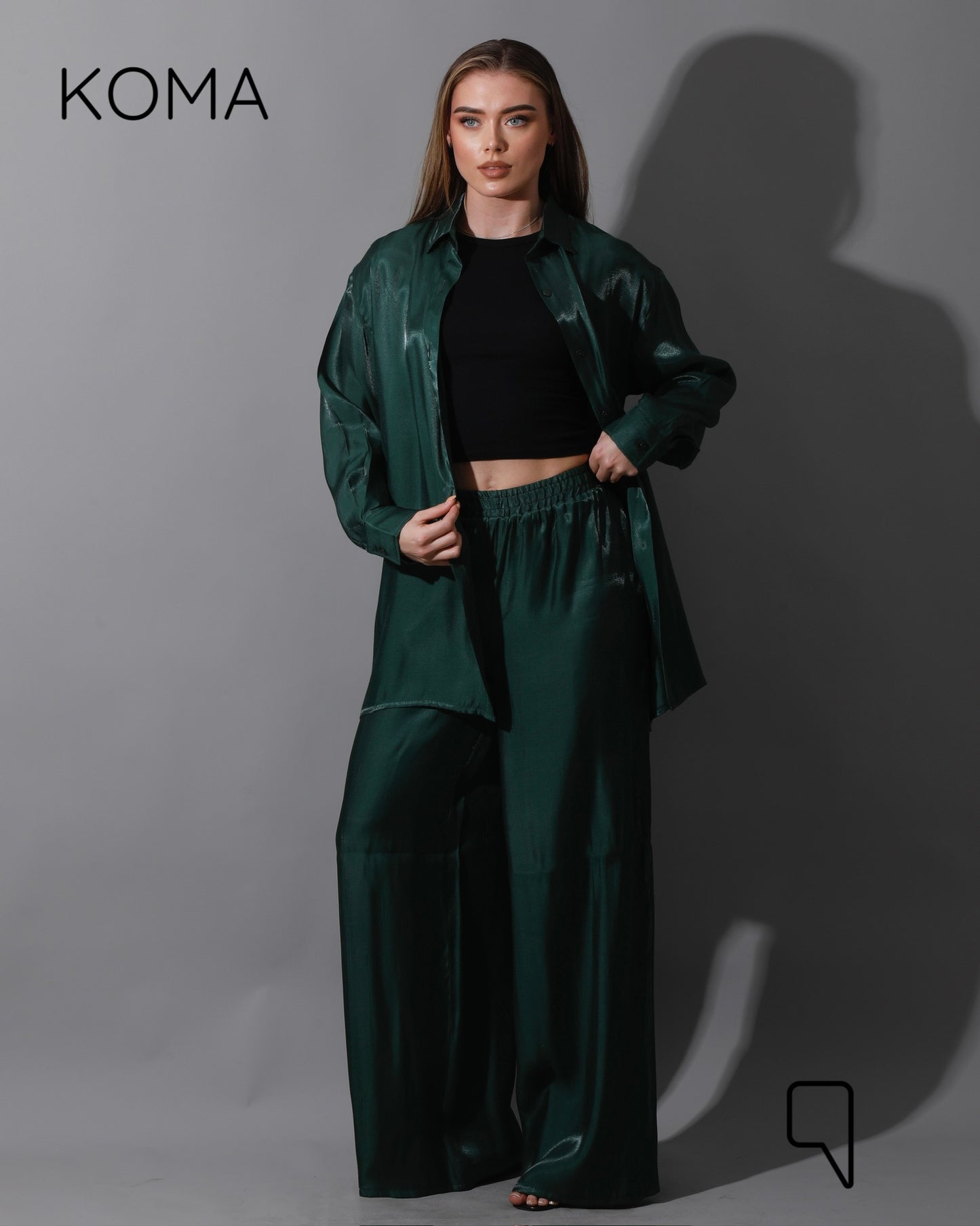 Shemer Long Shirt & Wide Leg Trousers Set - Olive