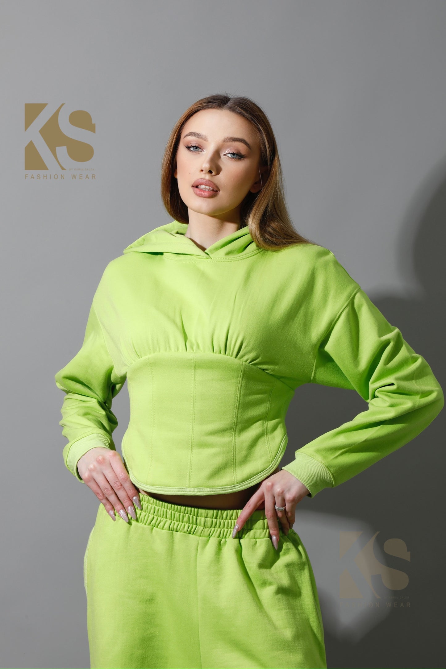 Corset Hoodie Set - Lime Green