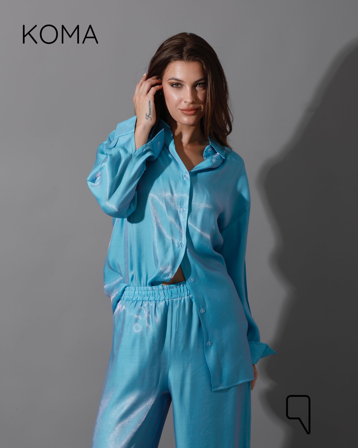Shemer Long Shirt & Wide Leg Trousers Set - Turquoise