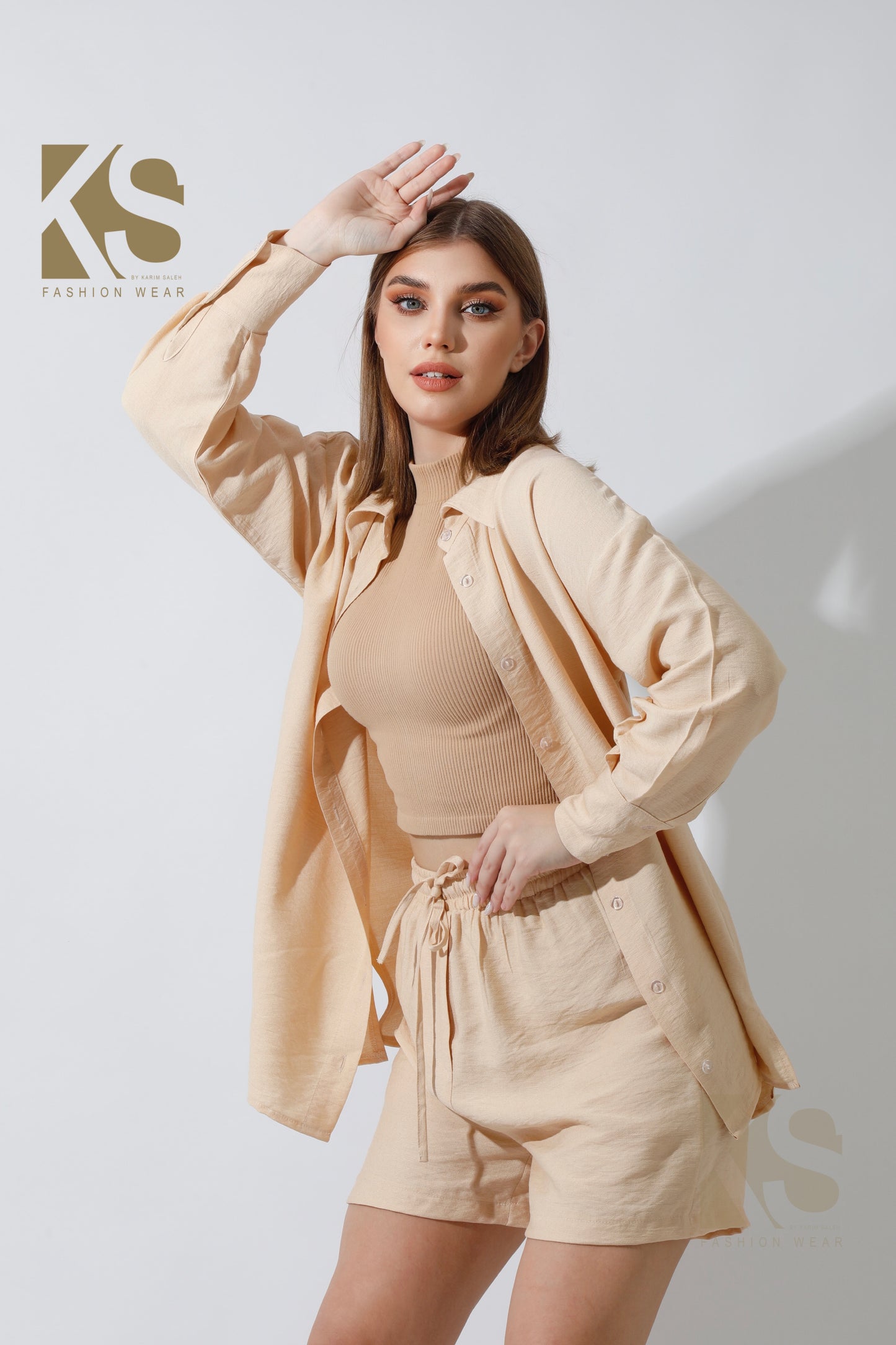 Lose Fit Shirt & Shorts Set - Beige