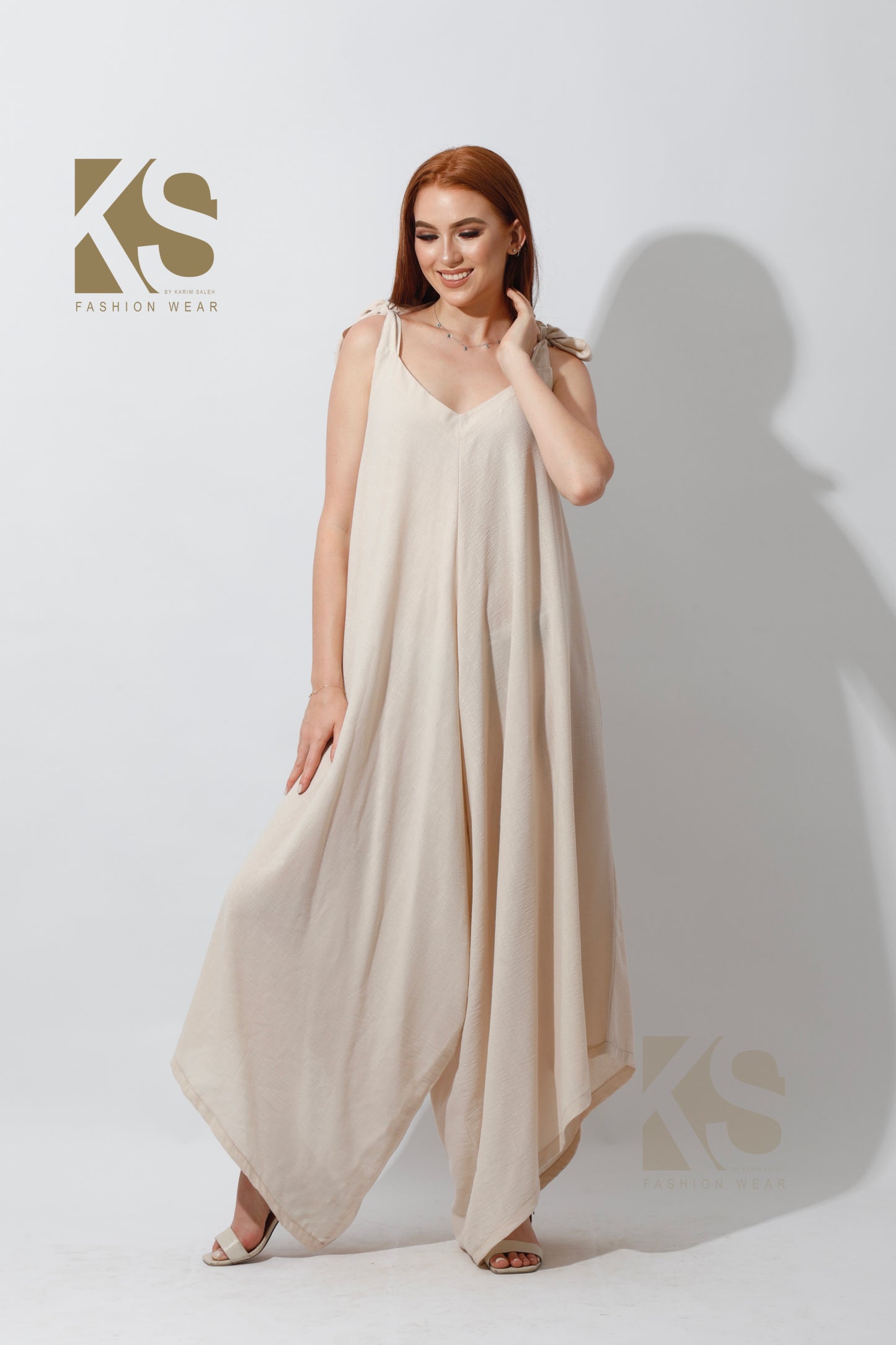 Tied Up Lose Jumpsuit - Beige