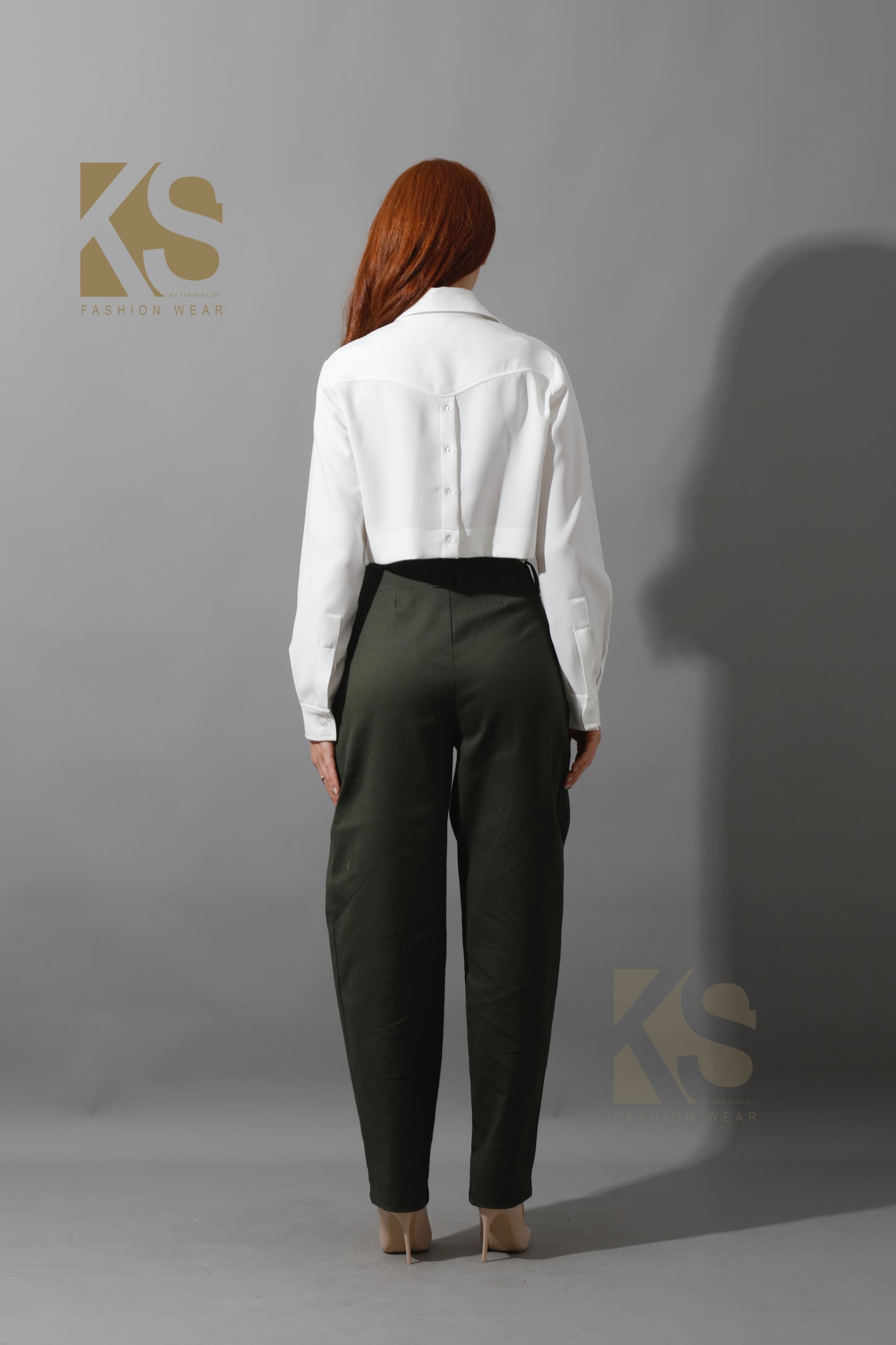 High Rise Paper-Bag Pants - Olive