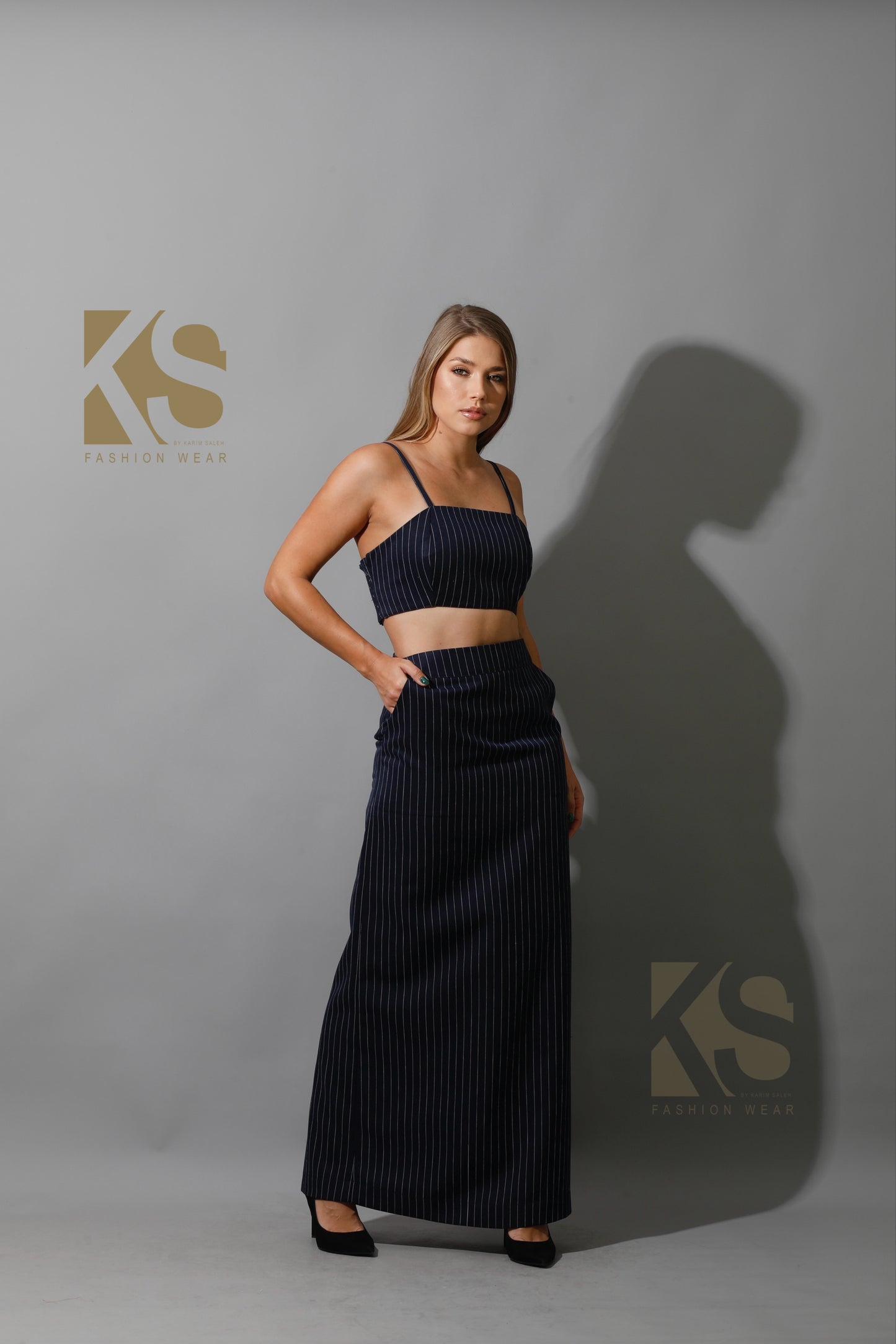 Striped Bra Top Co-Ord - Navy