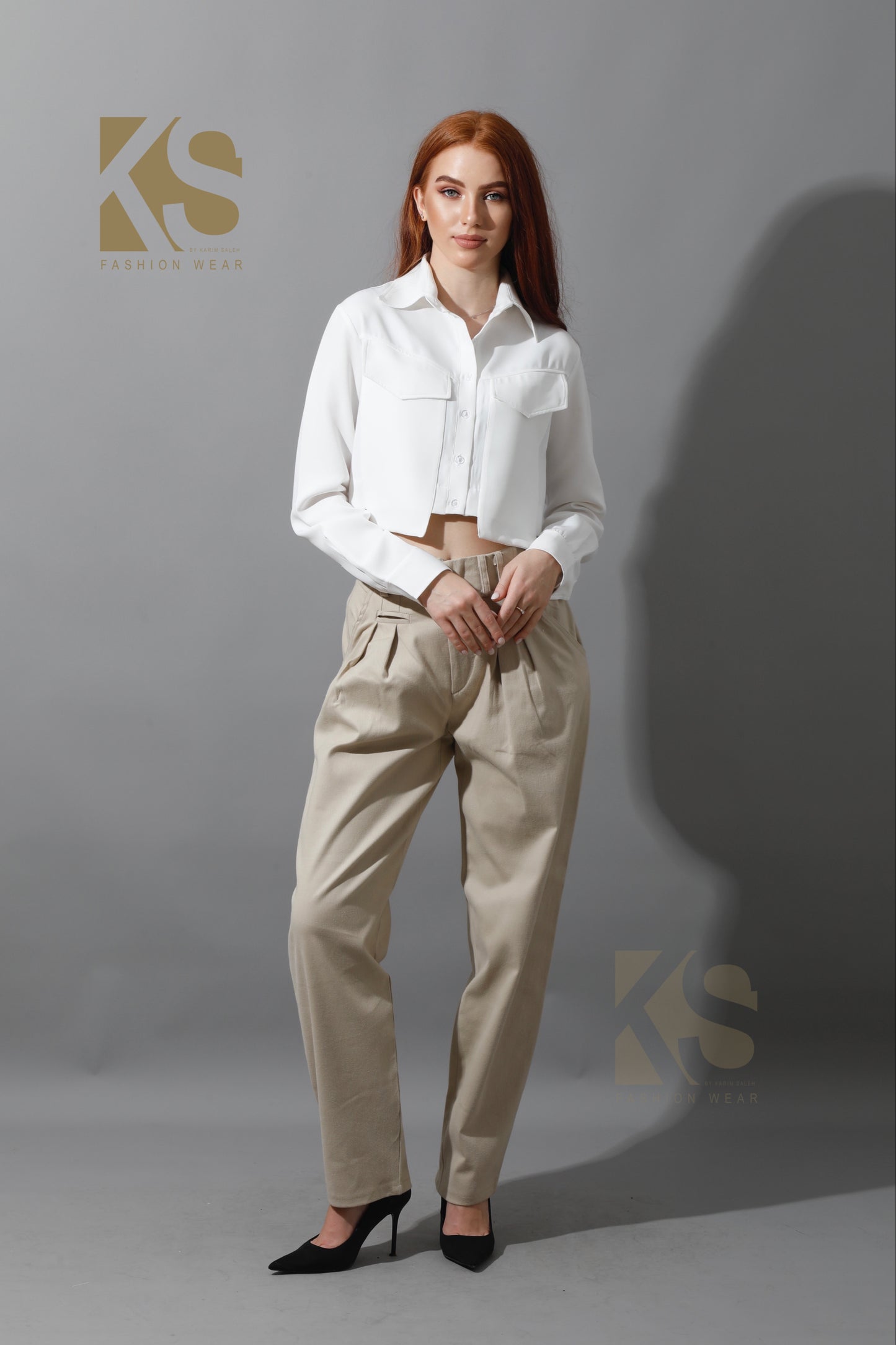 High Rise Paper-Bag Pants - Light Beige