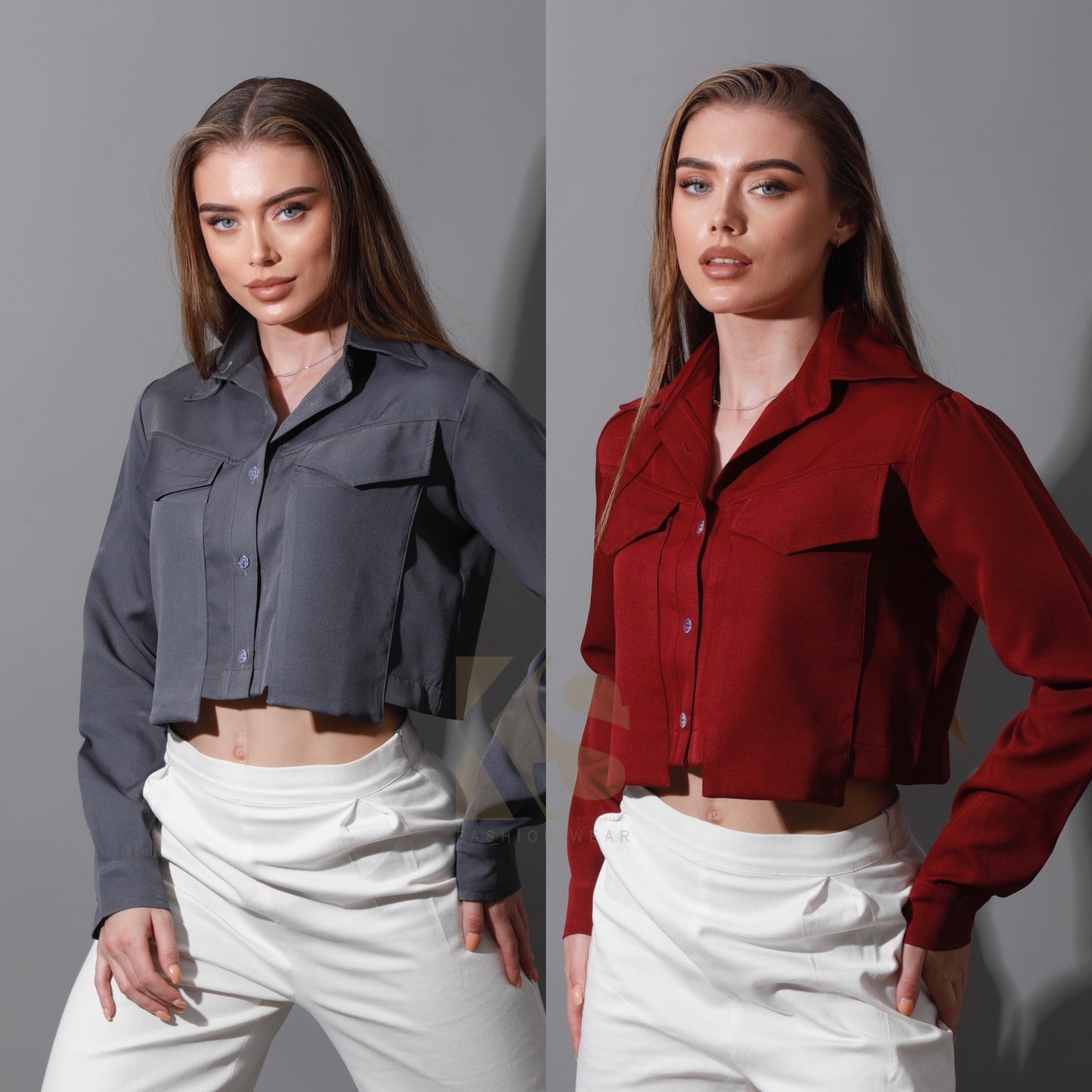 Pockets Cropped Shirt - Maroon