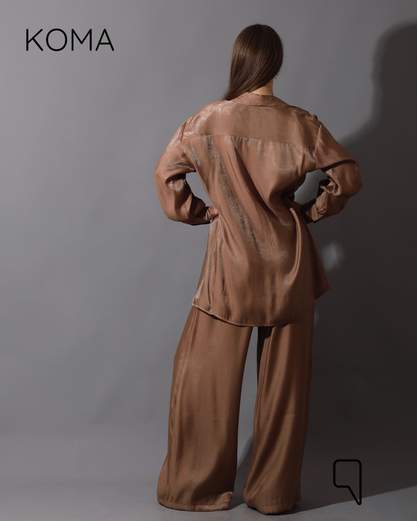 Shemer Long Shirt & Wide Leg Trousers Set - Camel