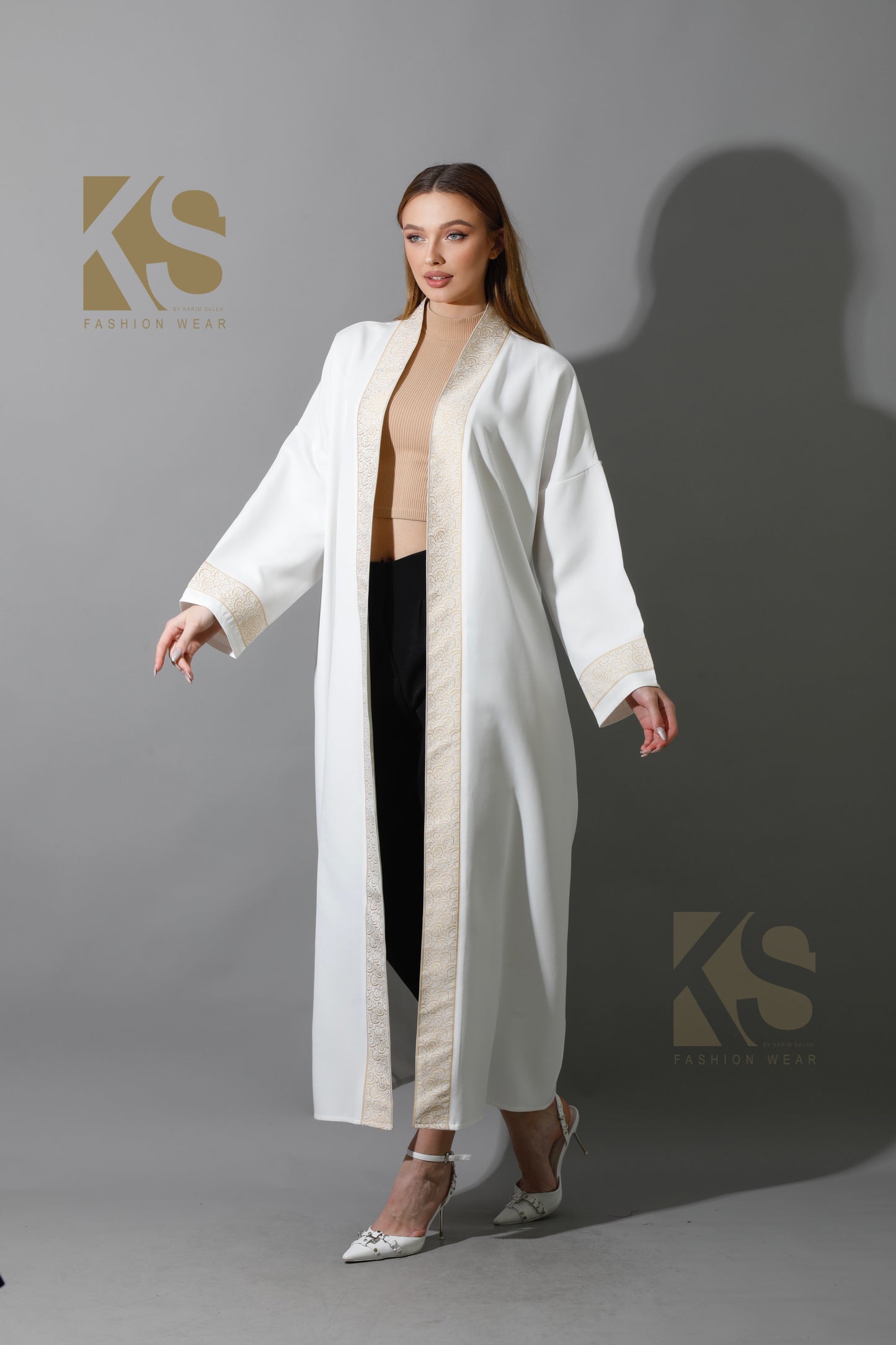 Arabic Long Kaftan - White & Gold