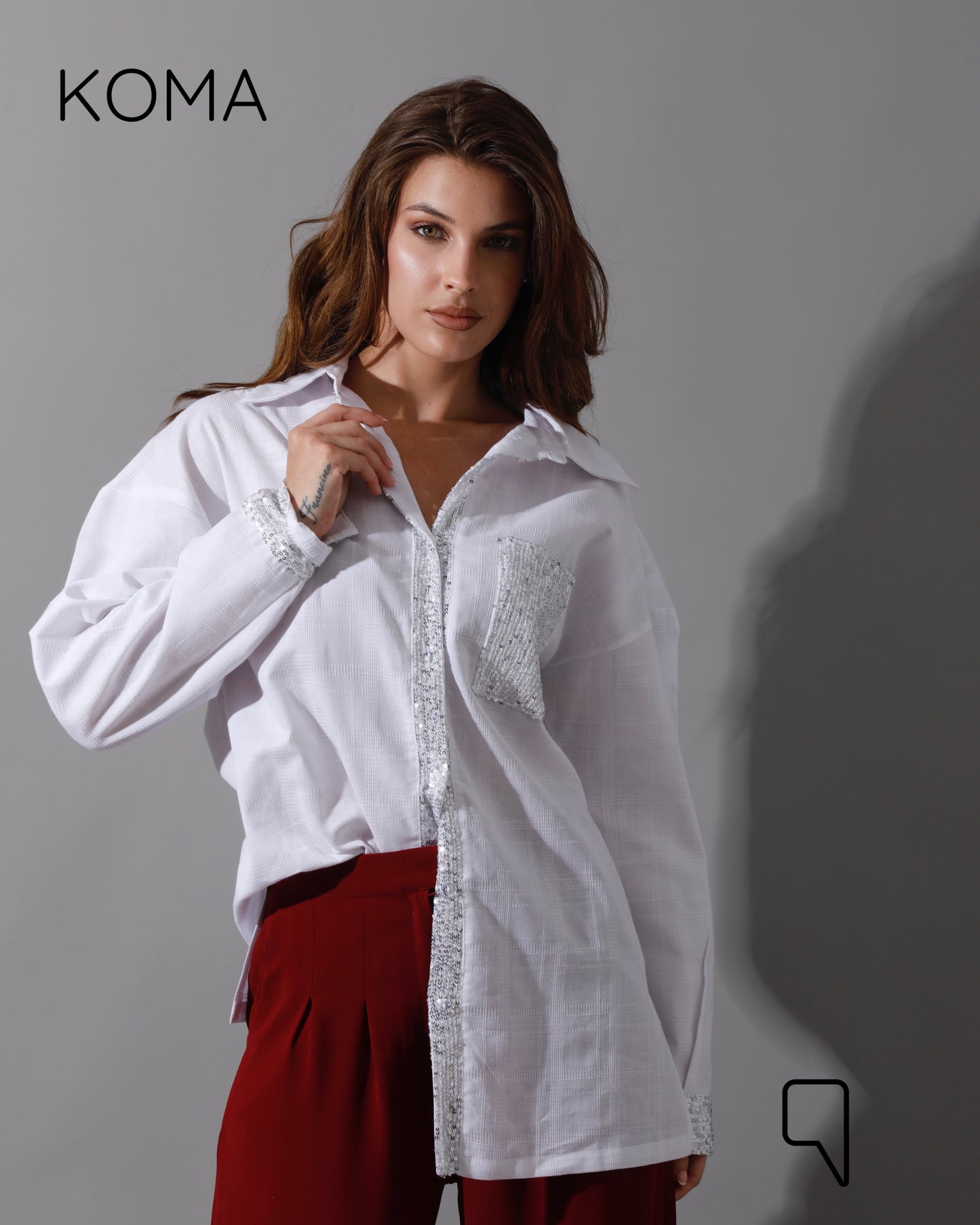 Glitter Long Sleeves Shirt - White
