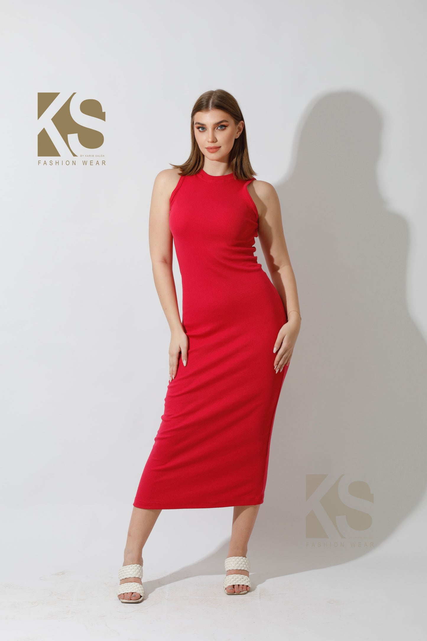 Slinky High Neck Midi Sleeveless Dress - Barbie Pink