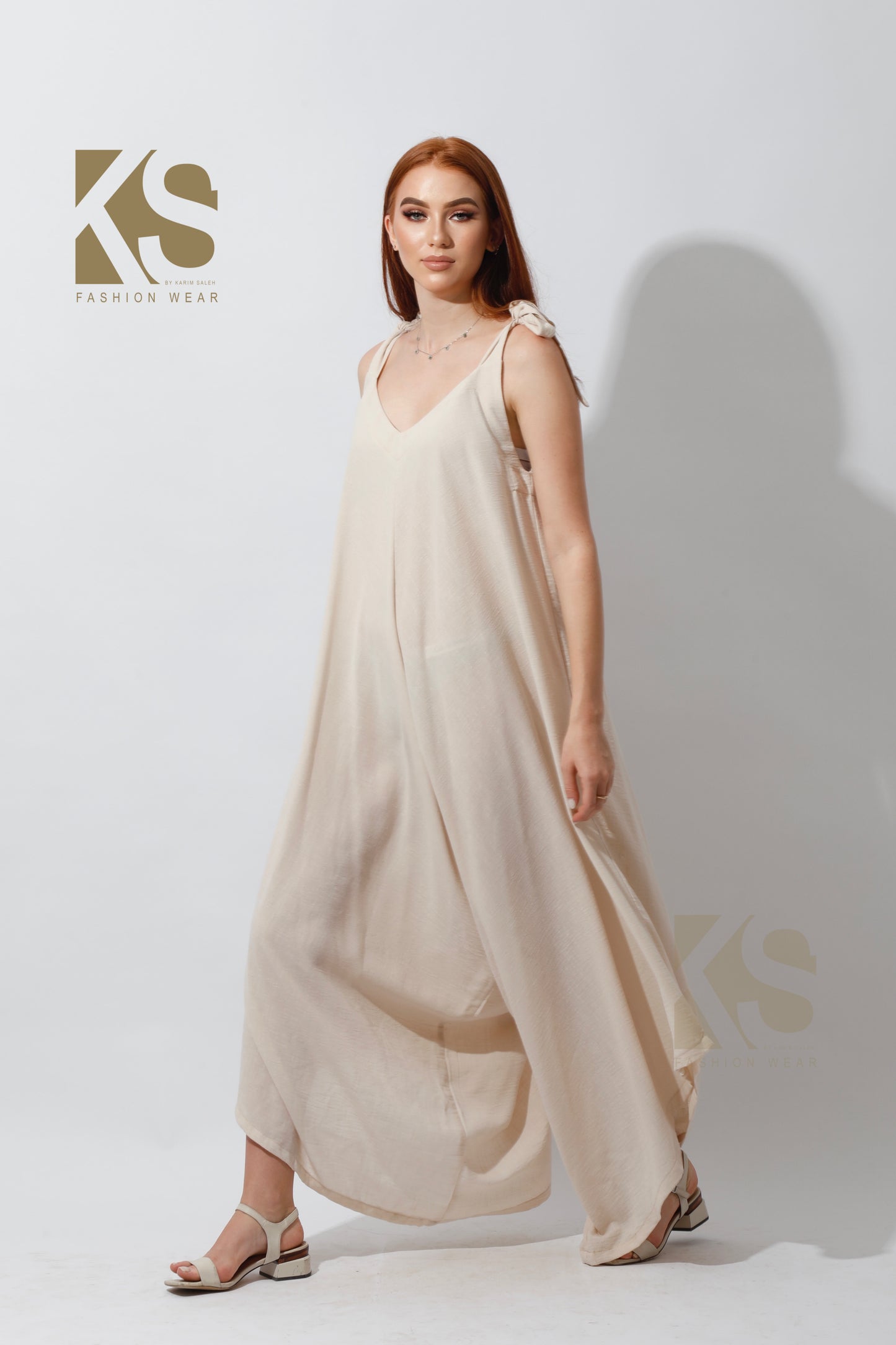 Tied Up Lose Jumpsuit - Beige