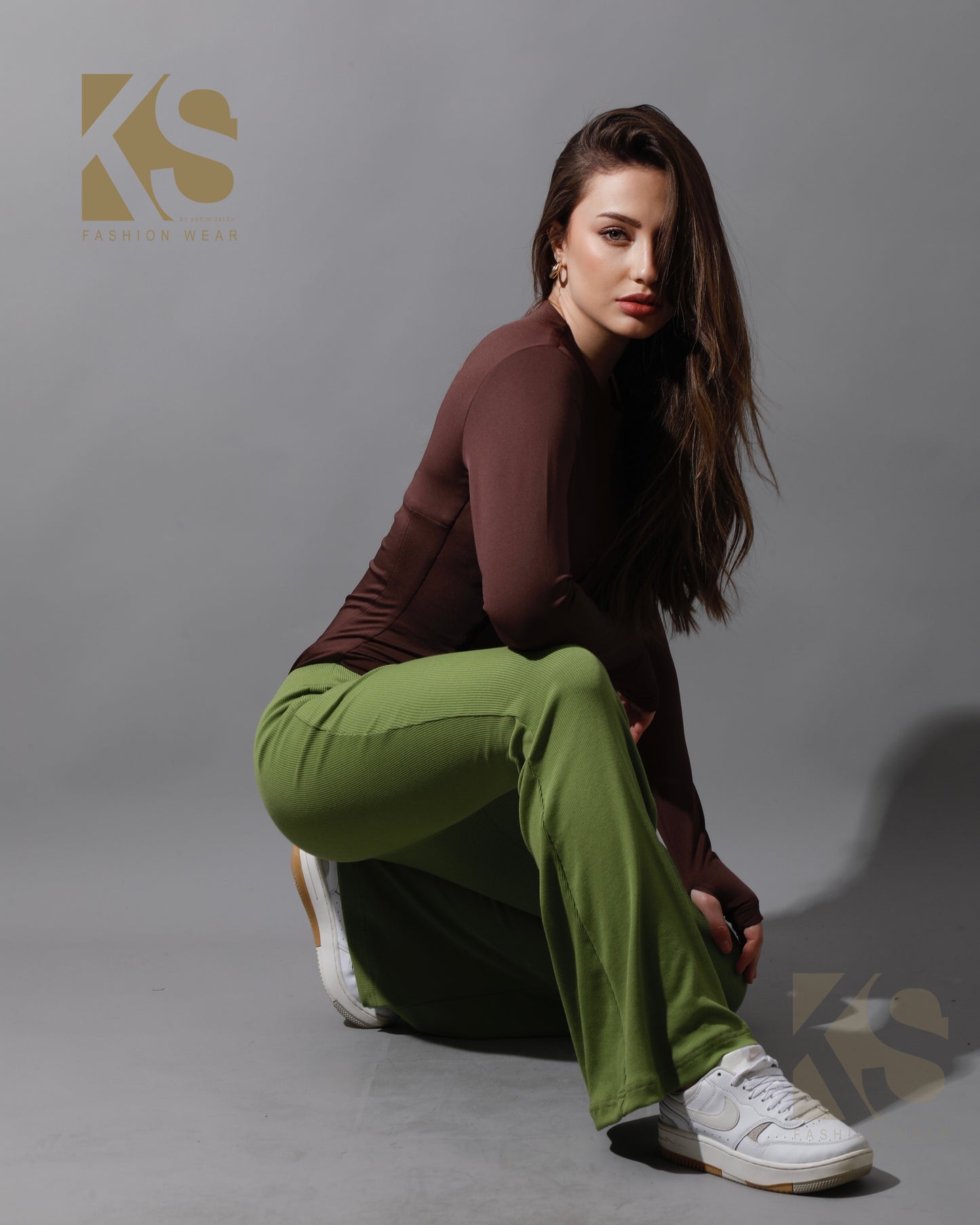 Slinky Flared Trousers - Kiwi Green
