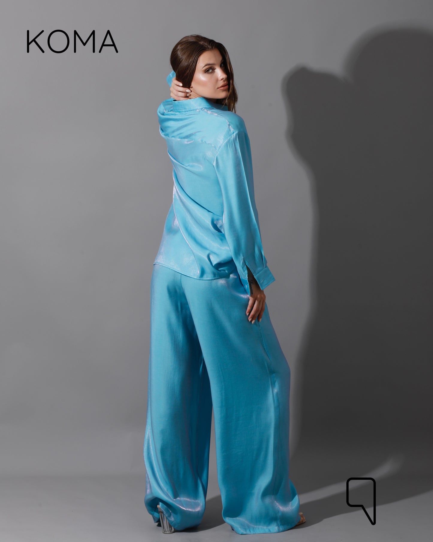Shemer Long Shirt & Wide Leg Trousers Set - Turquoise