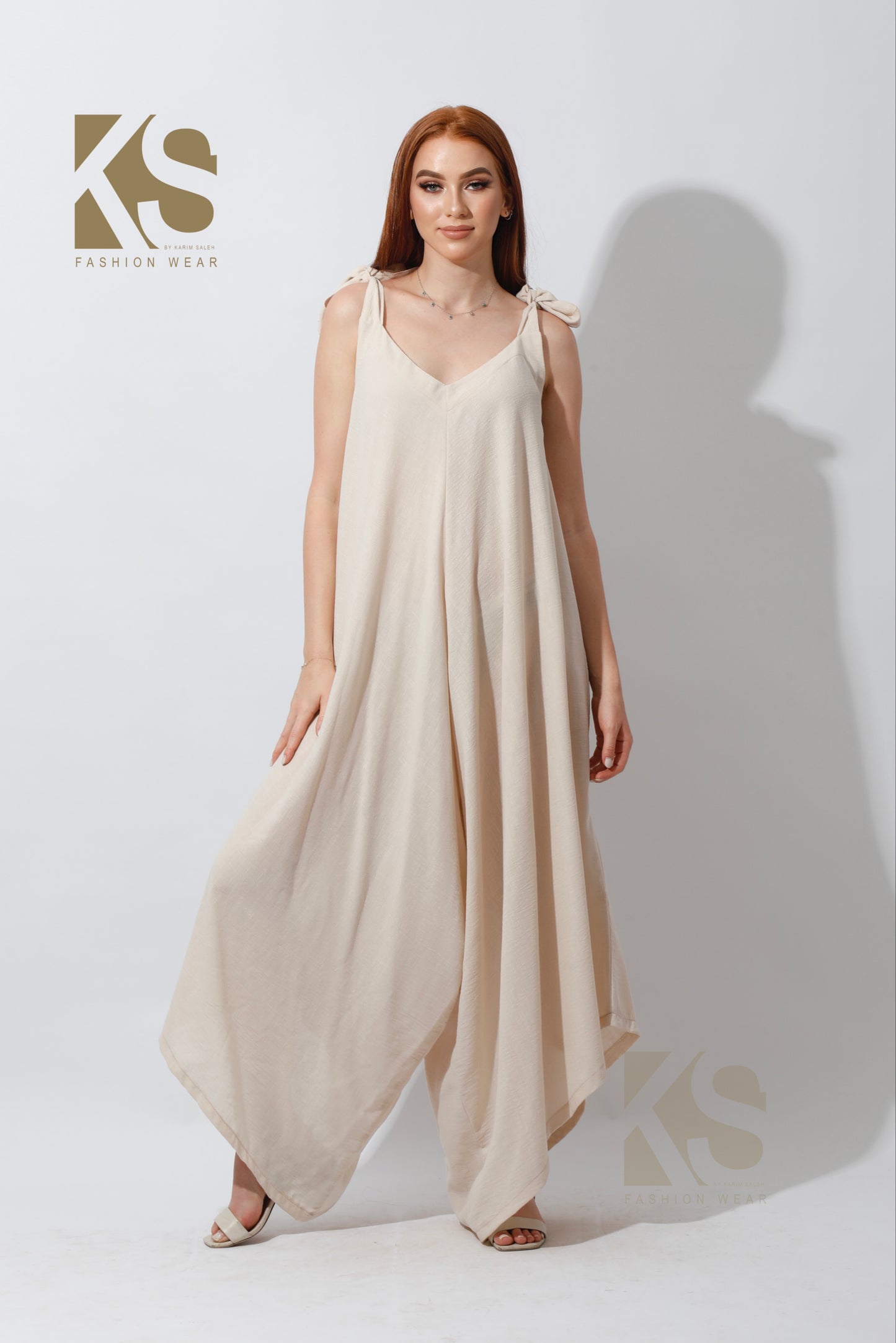 Tied Up Lose Jumpsuit - Beige