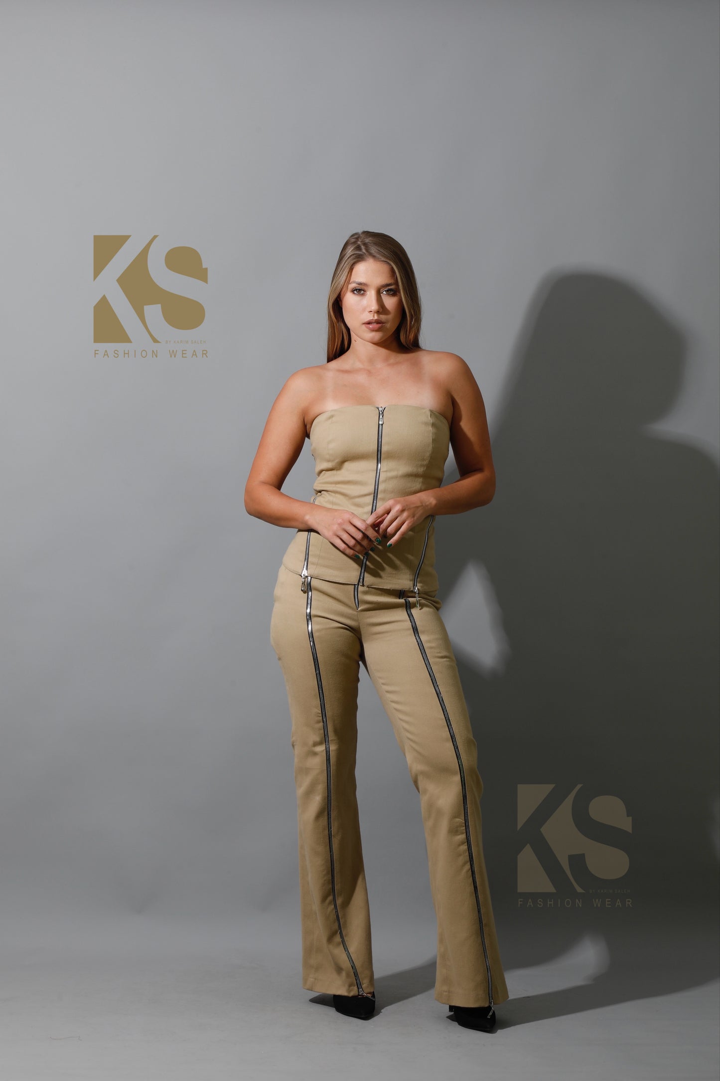Co-Ord Some Protel Top & BootCut pants - Beige