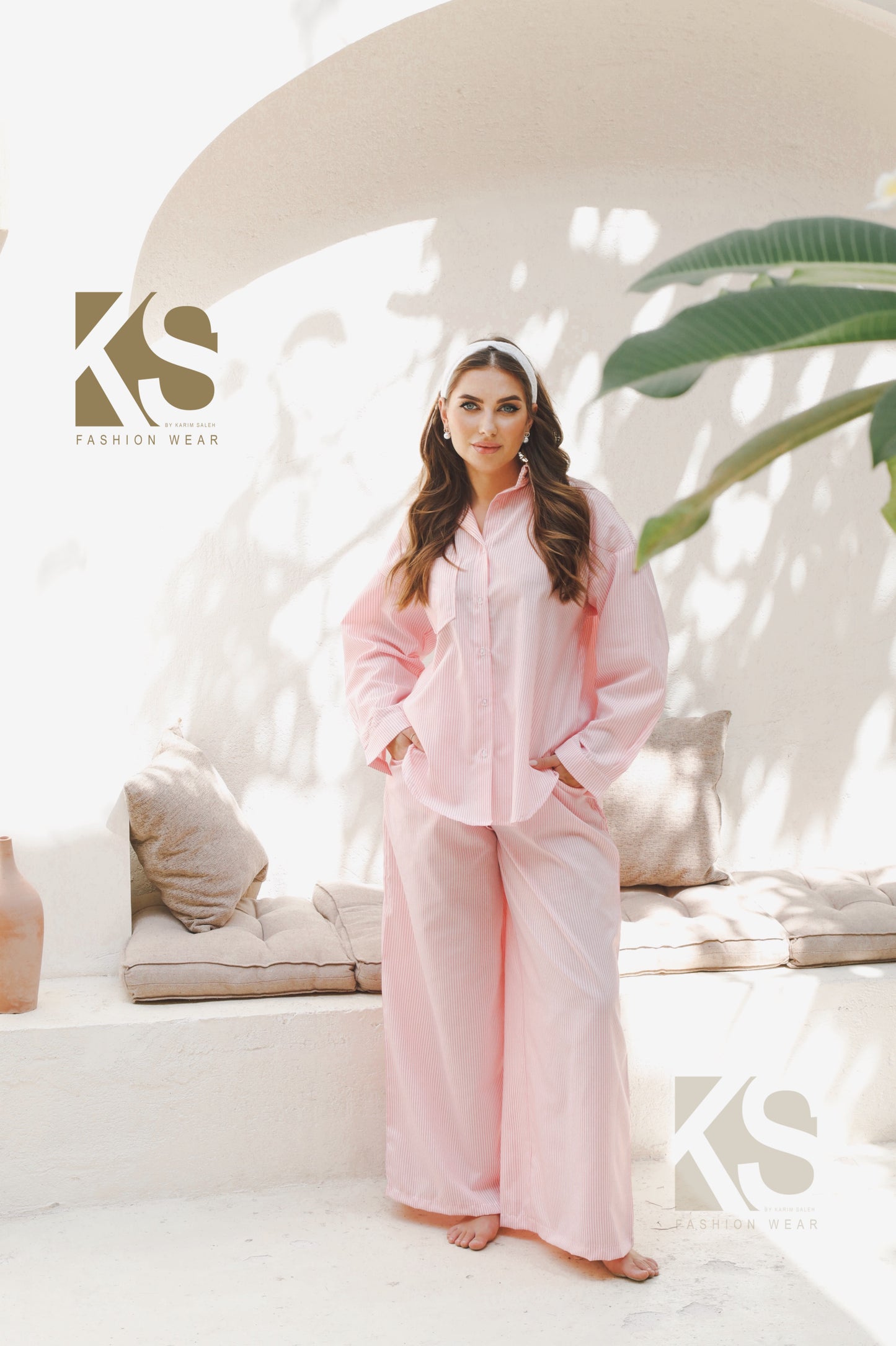 Wide Leg trousers Striped - Striped Pink