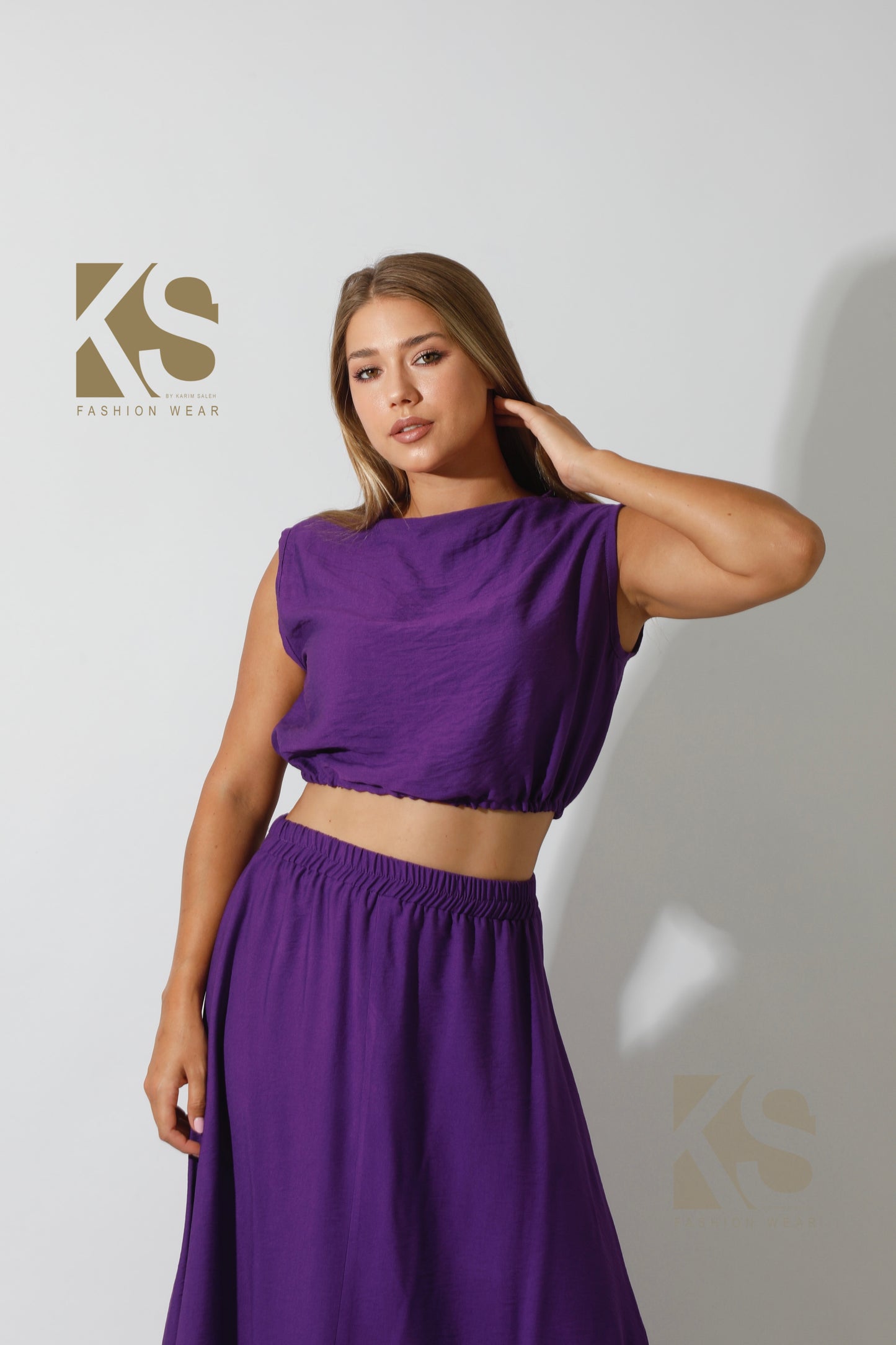 Crop Top & Maxi Side Slite Skirt Set - Purple