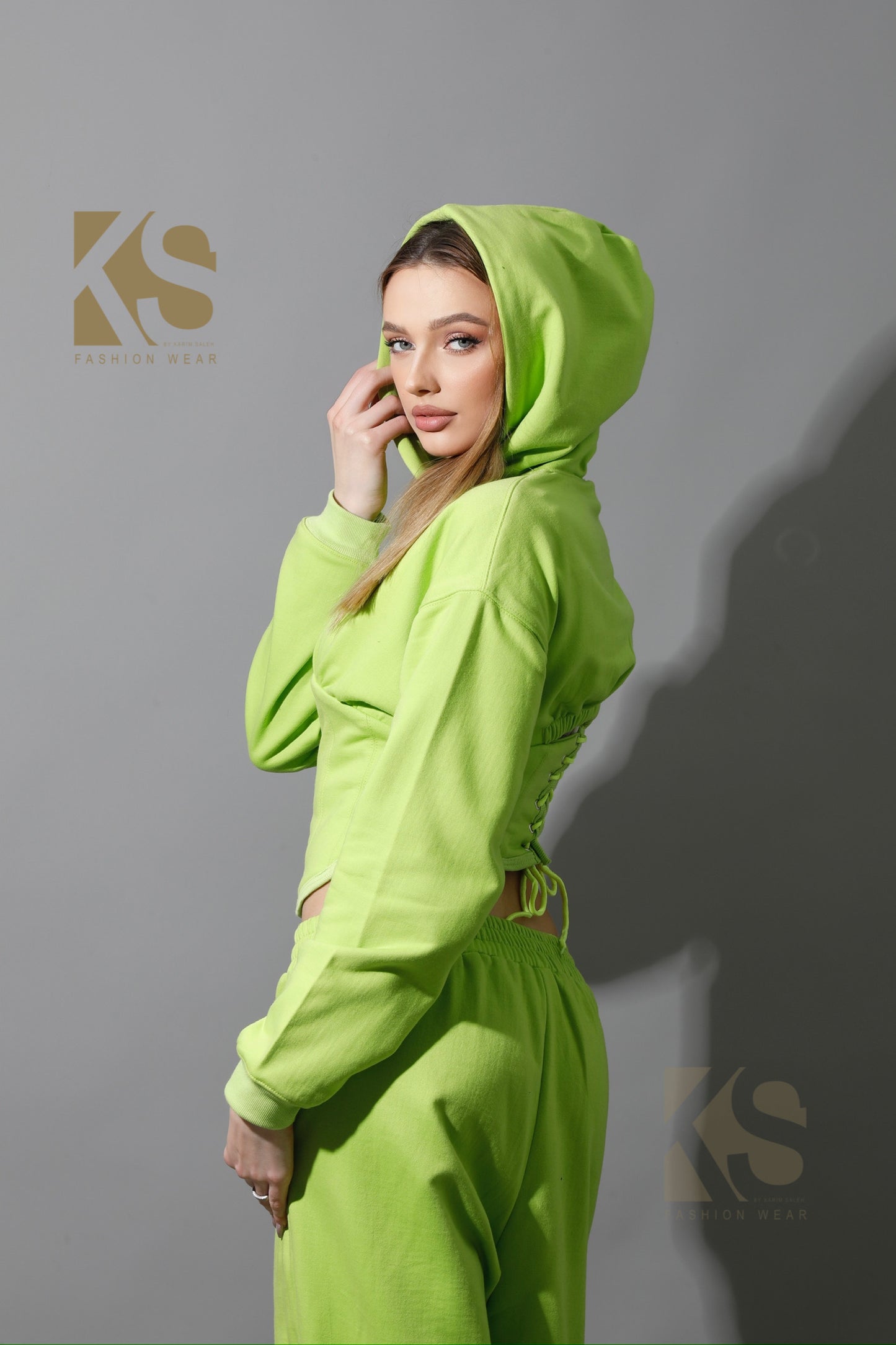 Corset Hoodie Set - Lime Green