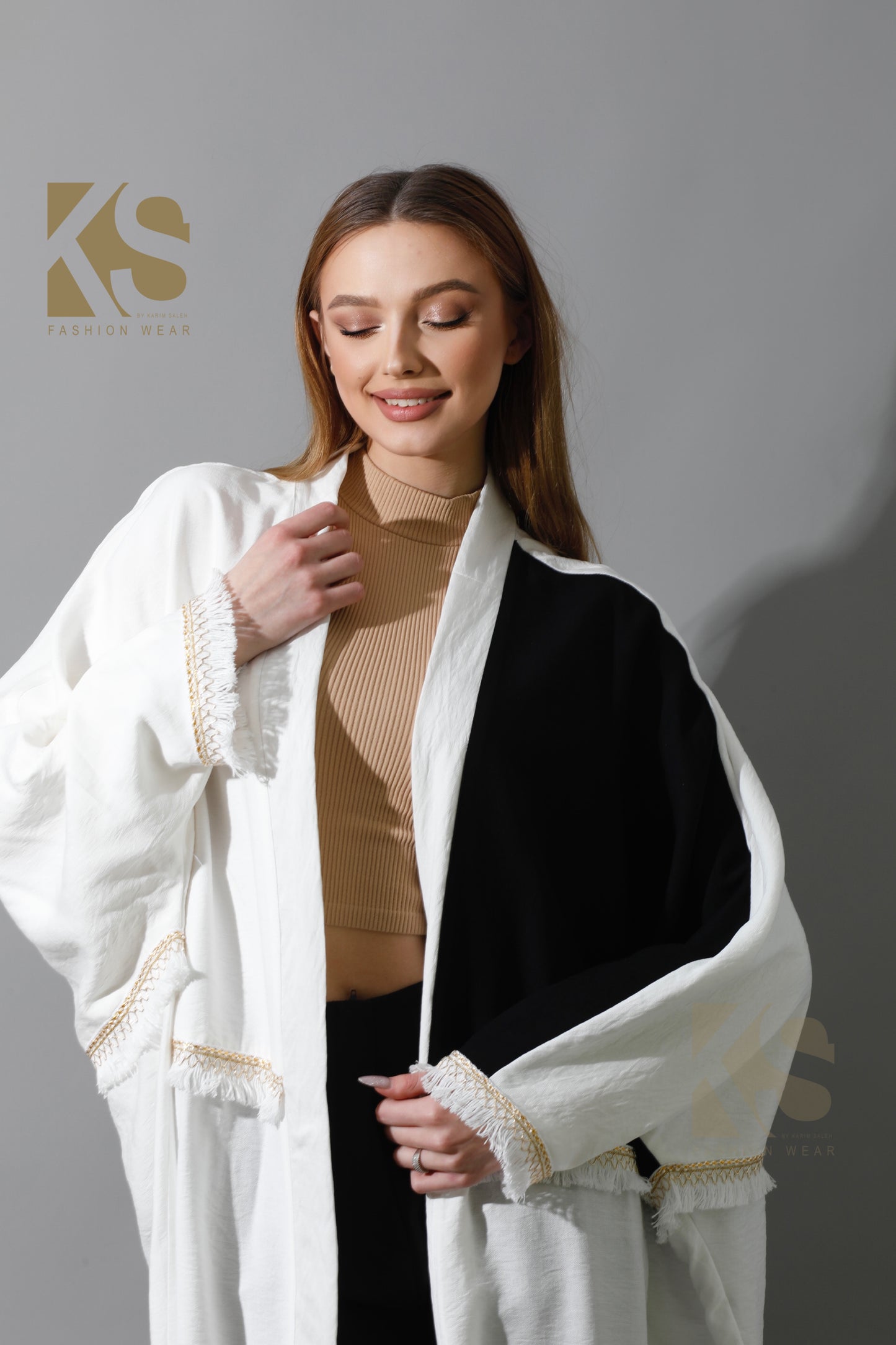 Lose Double Color Kaftan - White X Black