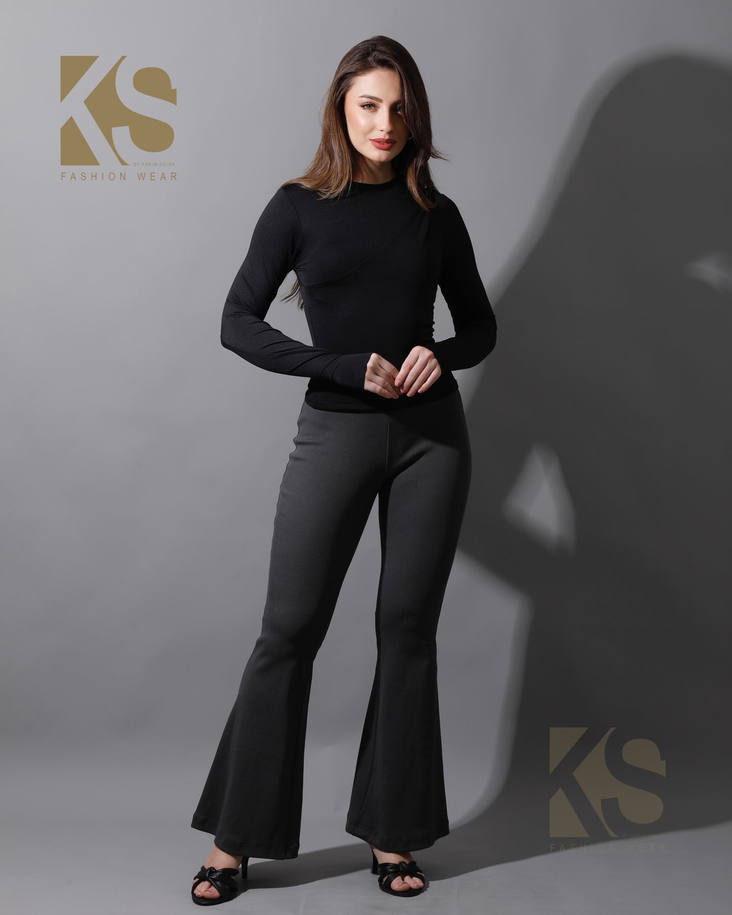 Slinky Flared Trousers - Gray