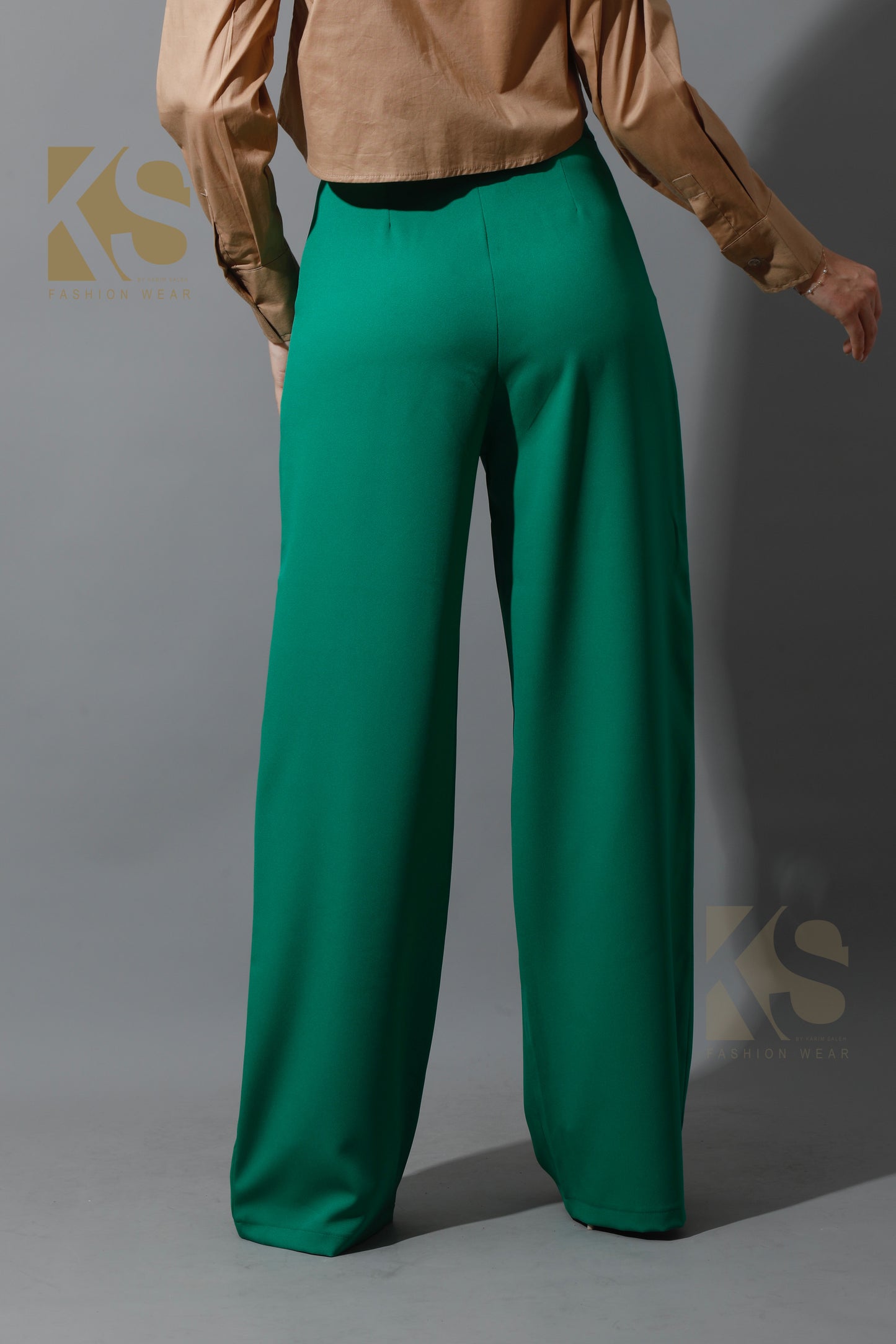High Waist Wide Leg Trousers - Green