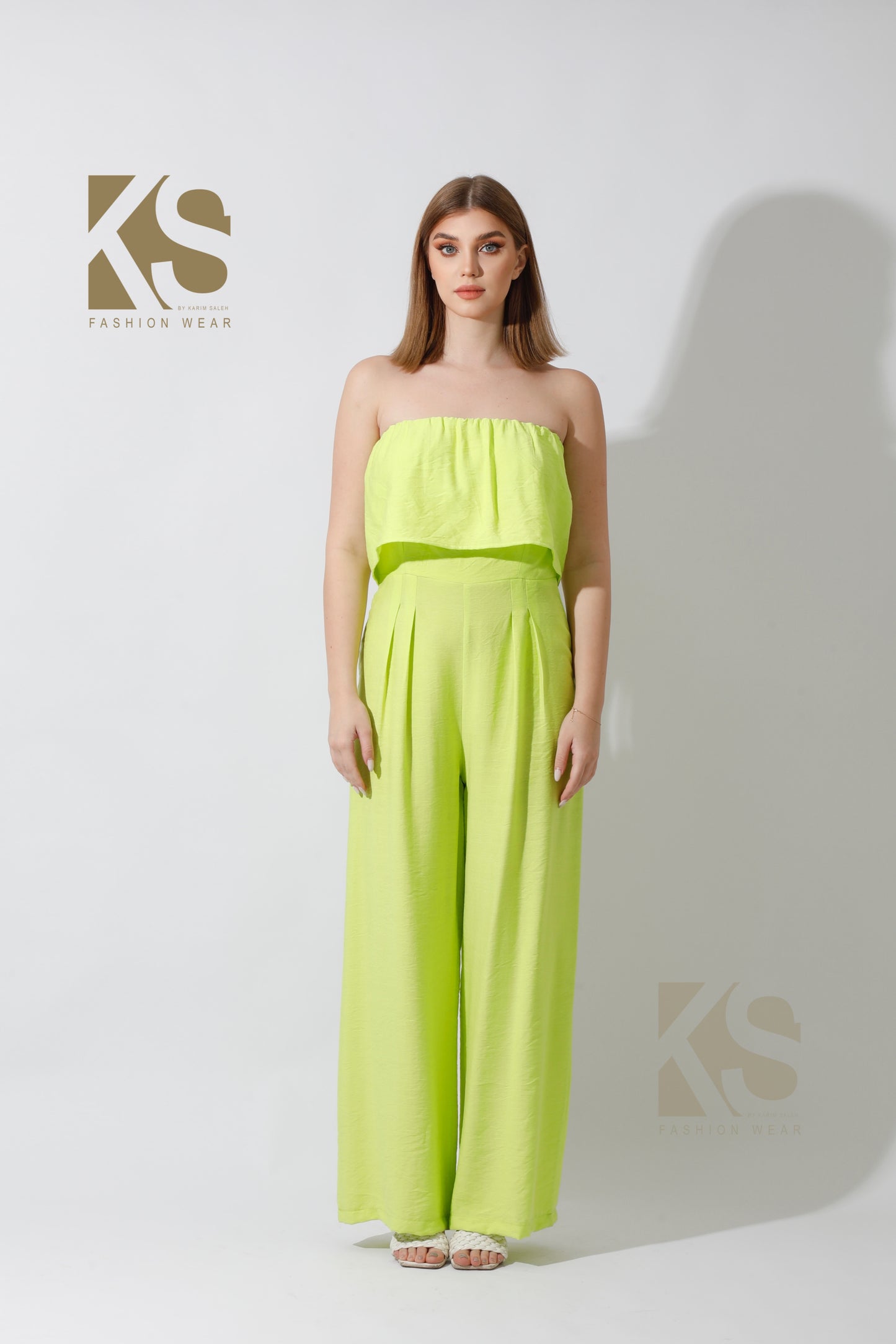 Wide Leg Jumpsuit - Lime Green