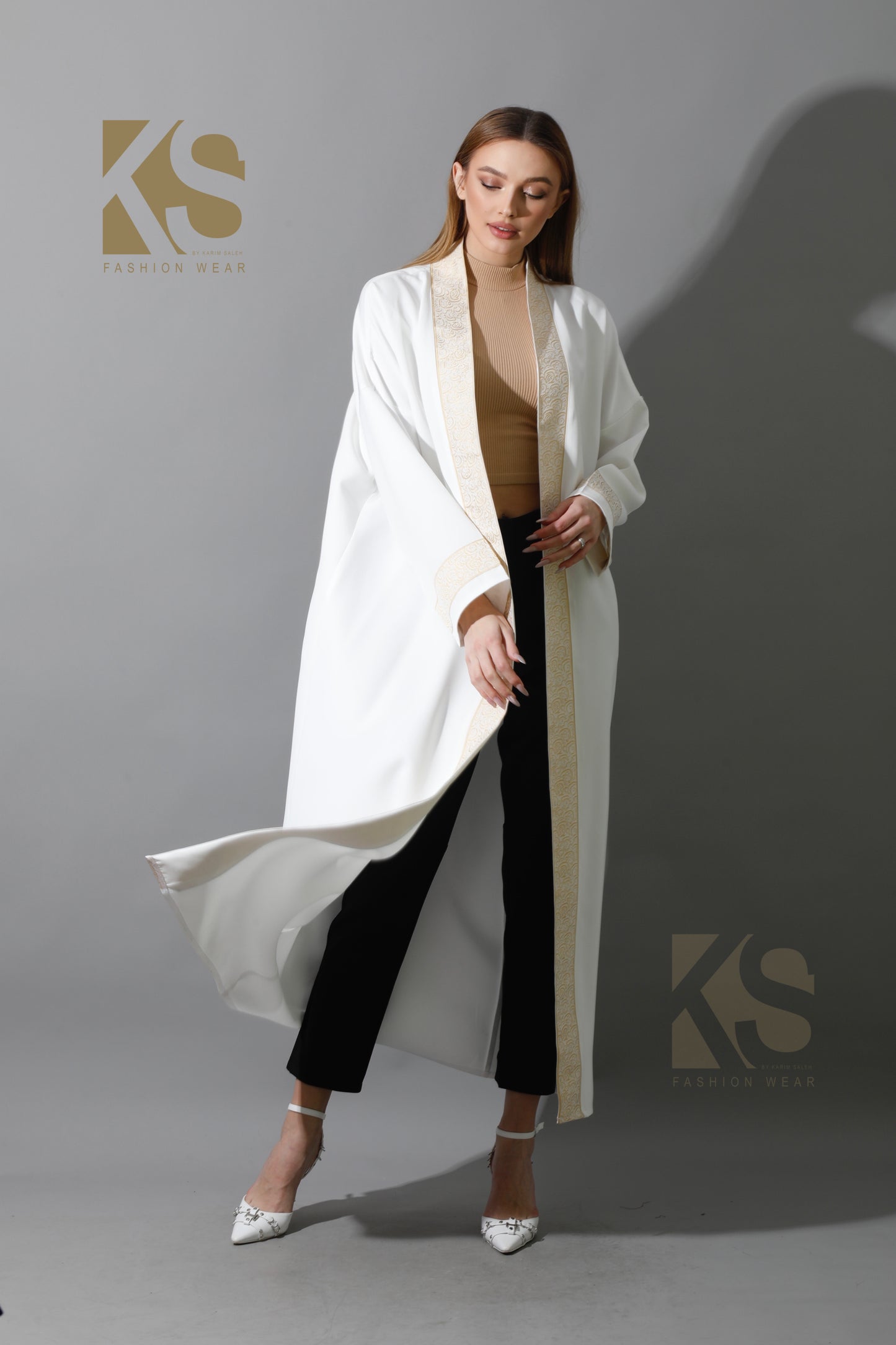 Arabic Long Kaftan - White & Gold
