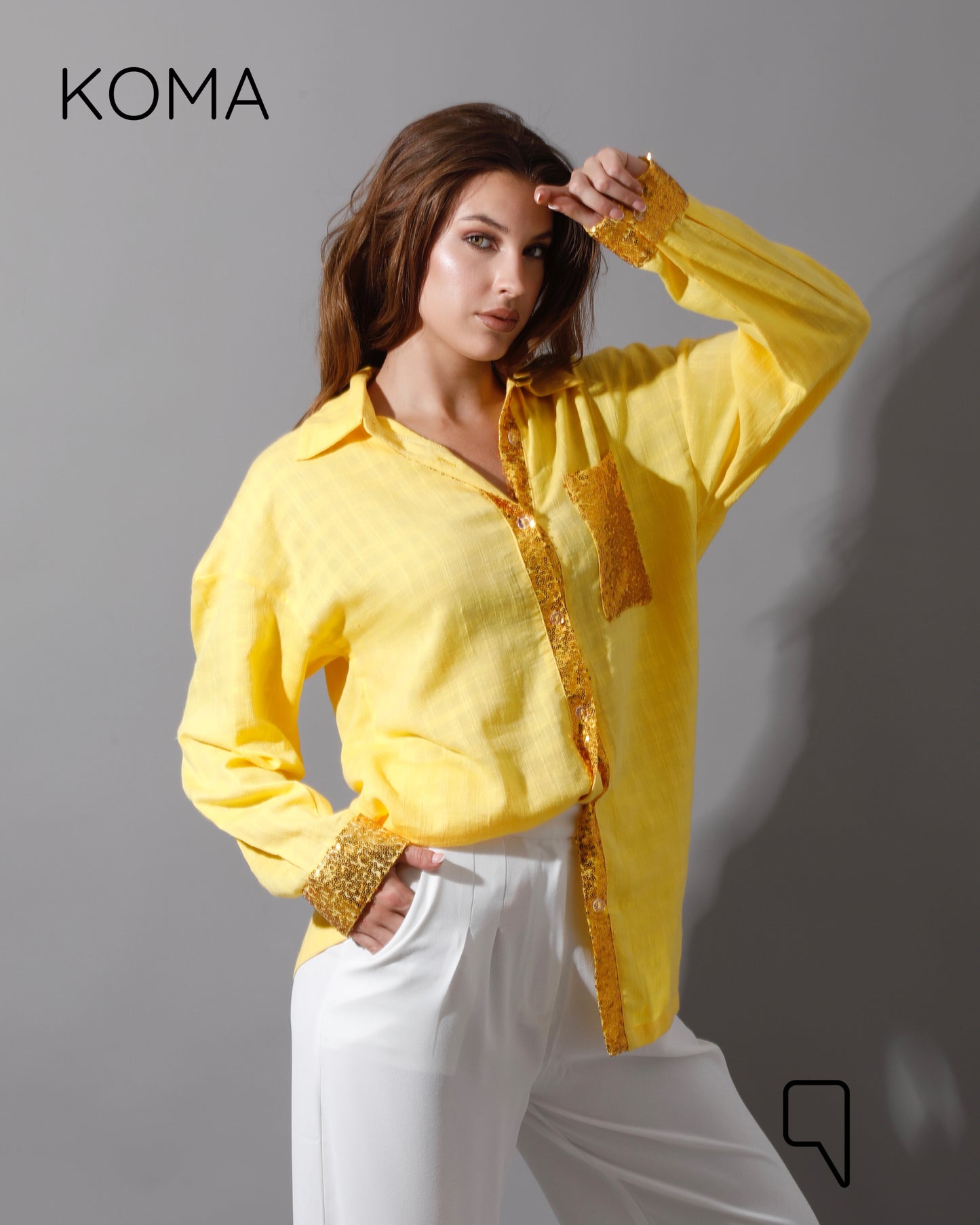 Glitter Long Sleeves Shirt - Yellow