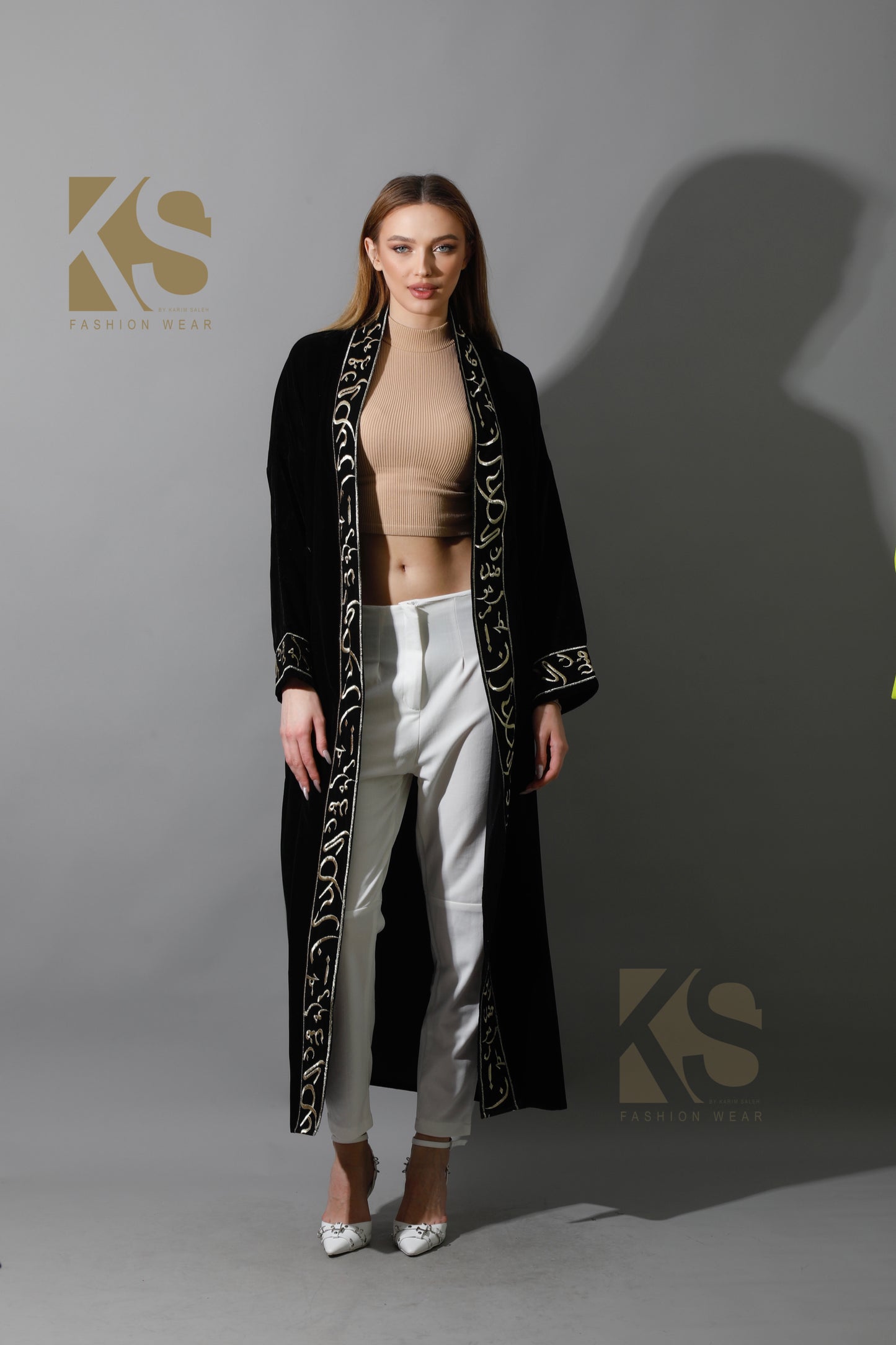 Arabic Letter Long Kaftan - Black & Gold