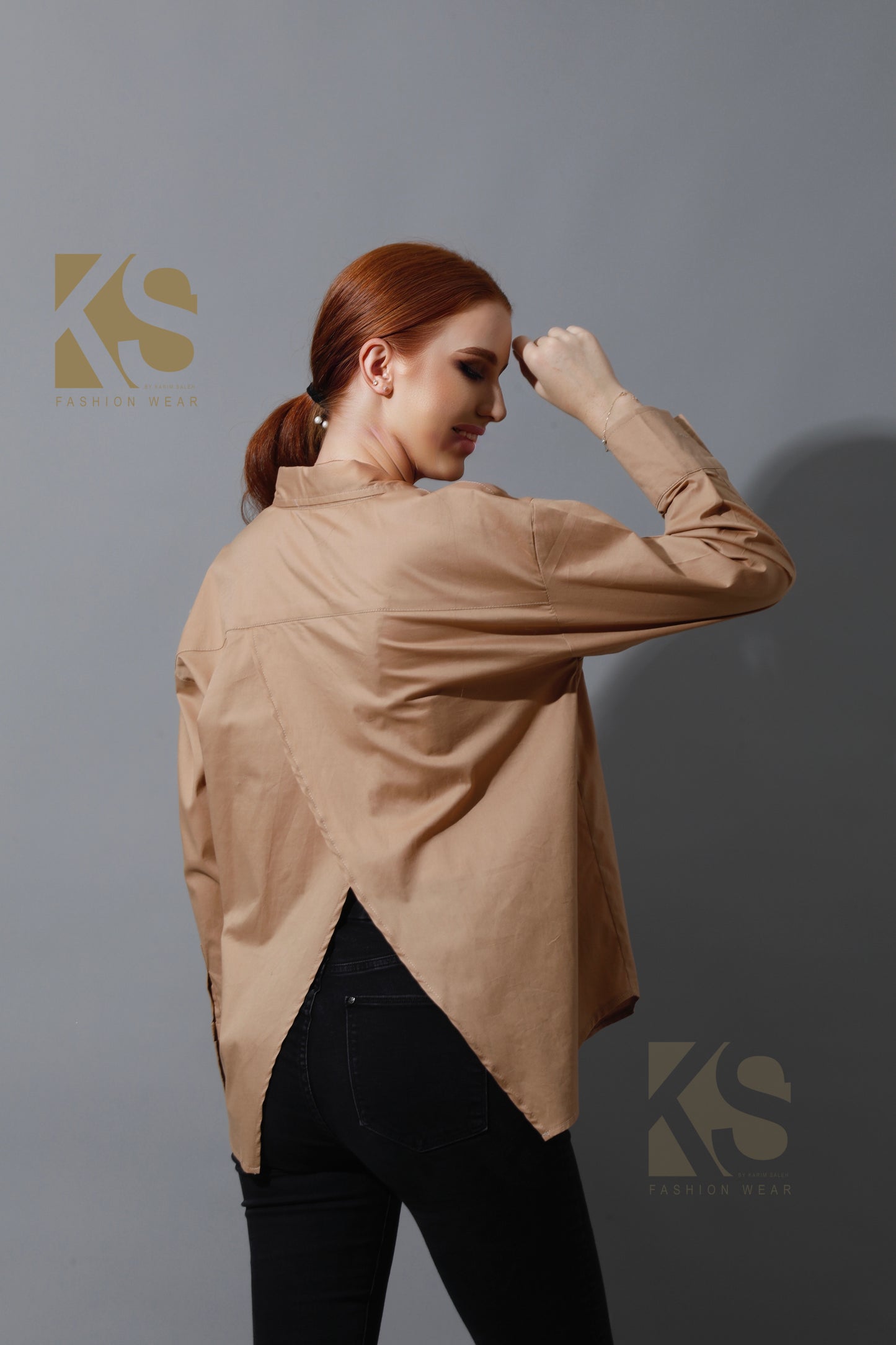 Back Slit Shirt - Beige