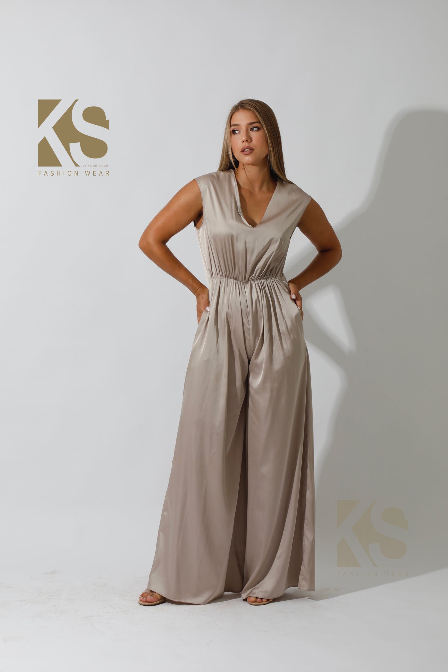 Flared Jumpsuit - Beige