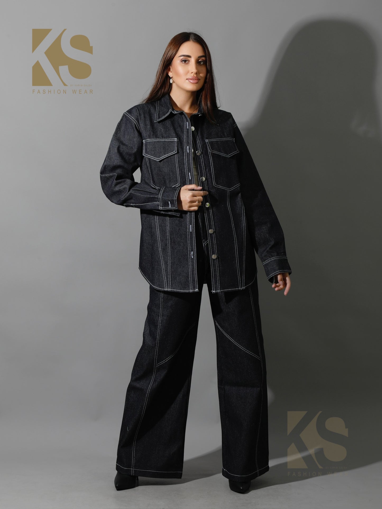 Co-Ord Jeans Cutout Shirt - Navy Blue