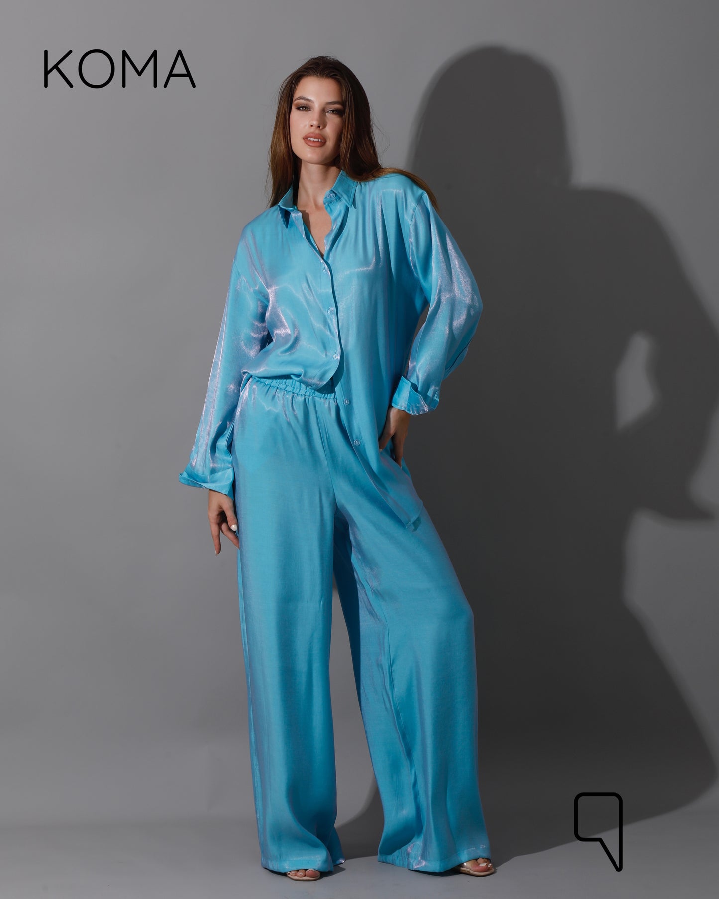 Shemer Long Shirt & Wide Leg Trousers Set - Turquoise