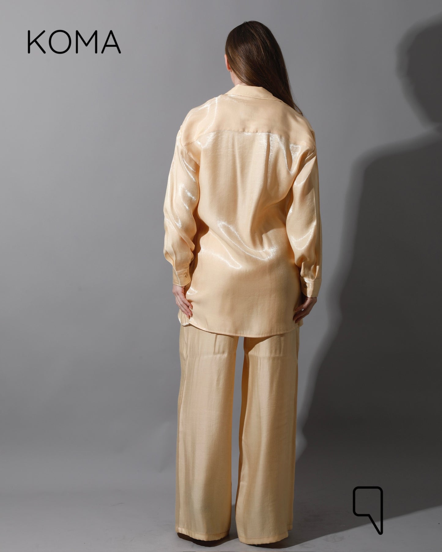 Shemer Long Shirt & Wide Leg Trousers Set - Beige